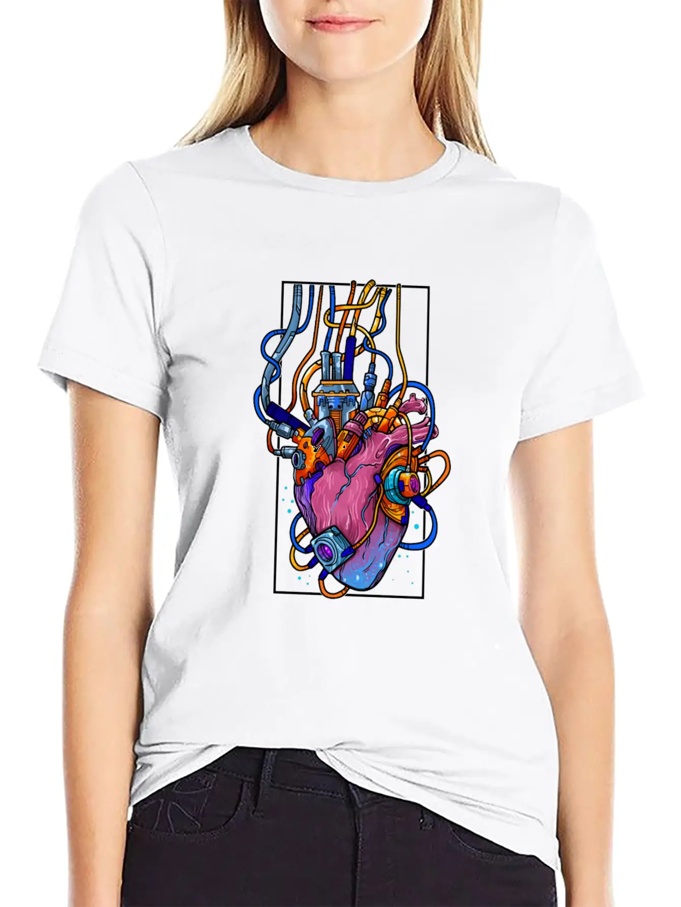 Cyborg Robot Heart Vaporwave Futuristic Cyberpunk Unisex Casual T-Shirt – Clean Design For Daily Comfort