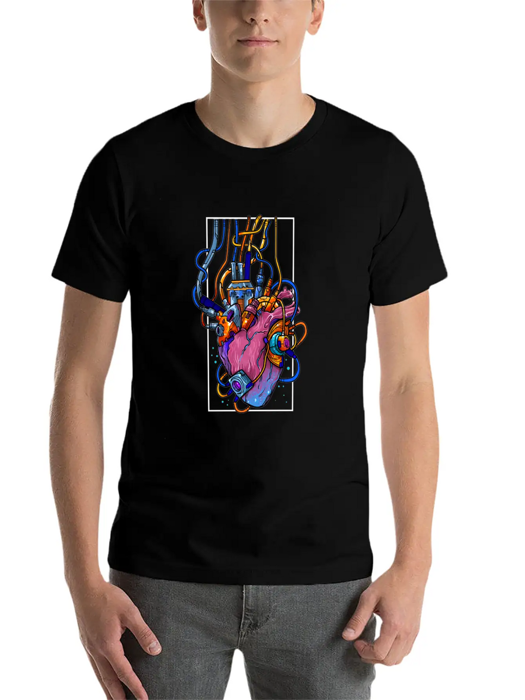 Cyborg Robot Heart Vaporwave Futuristic Cyberpunk Unisex Casual T-Shirt – Clean Design For Daily Comfort