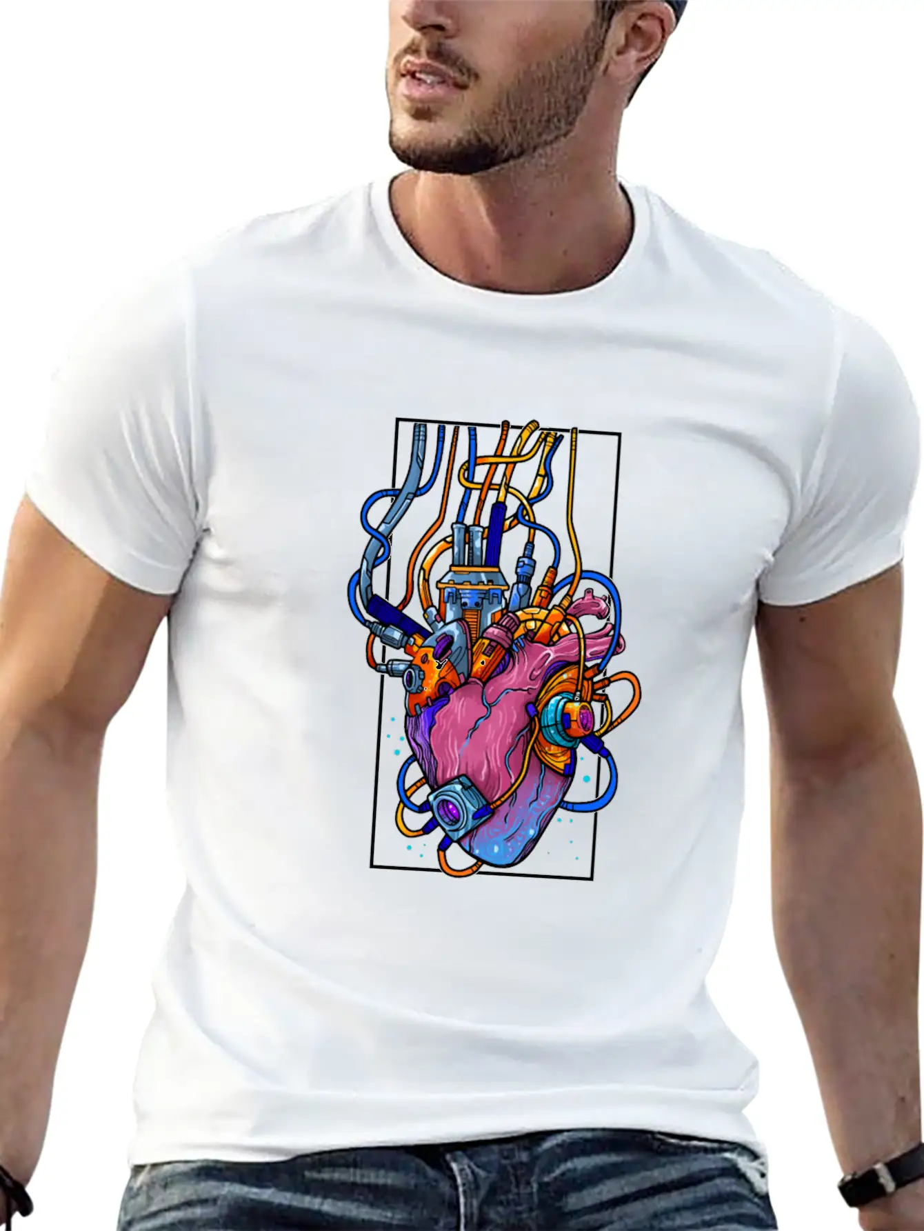 Cyborg Robot Heart Vaporwave Futuristic Cyberpunk Unisex Casual T-Shirt – Clean Design For Daily Comfort
