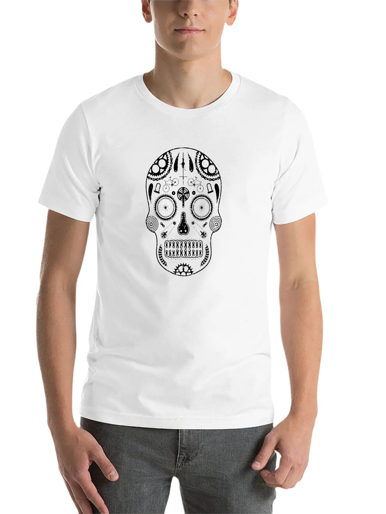 Cycling Cycle Skull Parts Funny Unisex Short Sleeve Soft Cotton T-Shirt – Casual Everyday Wear