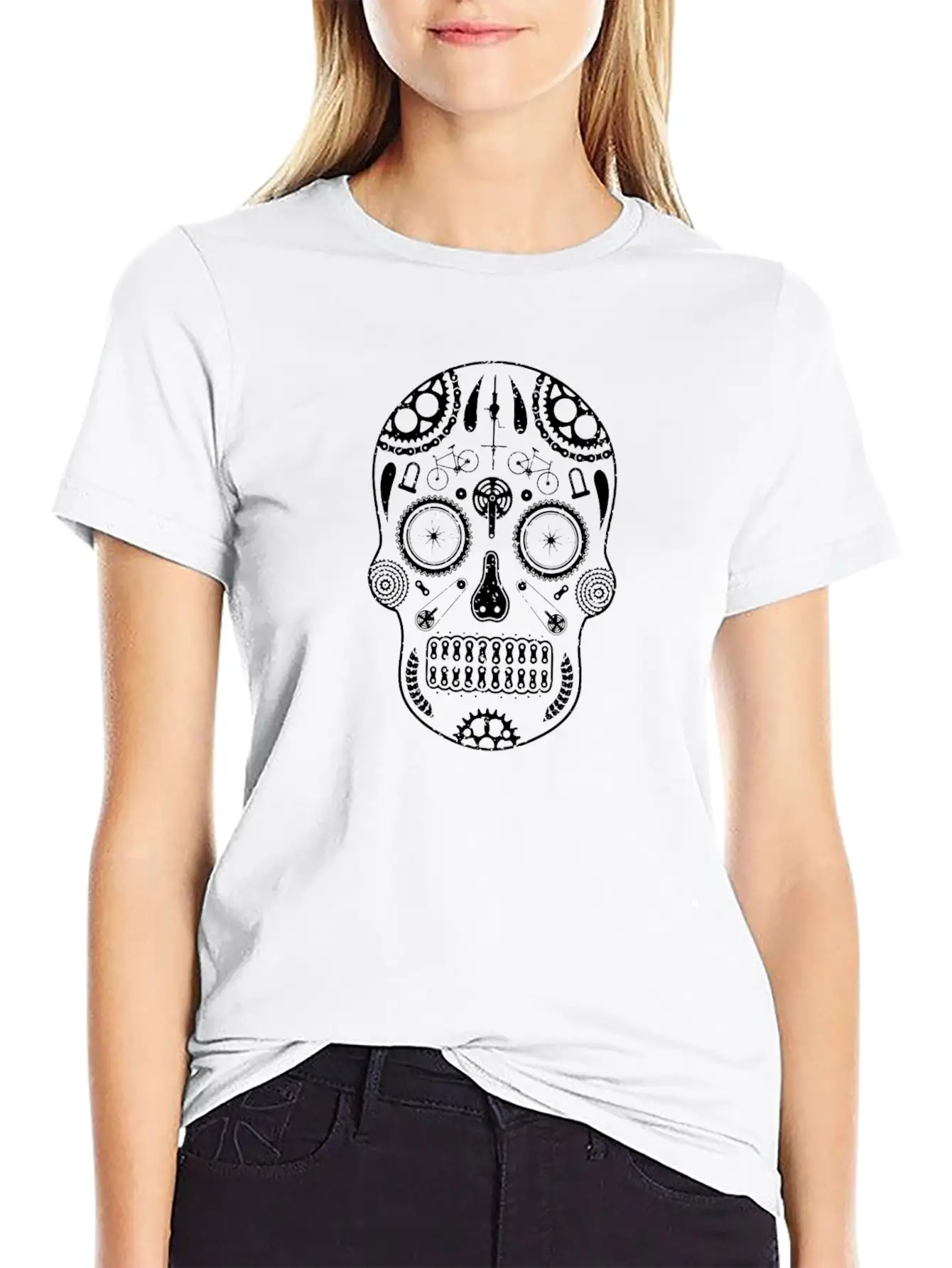 Cycling Cycle Skull Parts Funny Unisex Short Sleeve Soft Cotton T-Shirt – Casual Everyday Wear