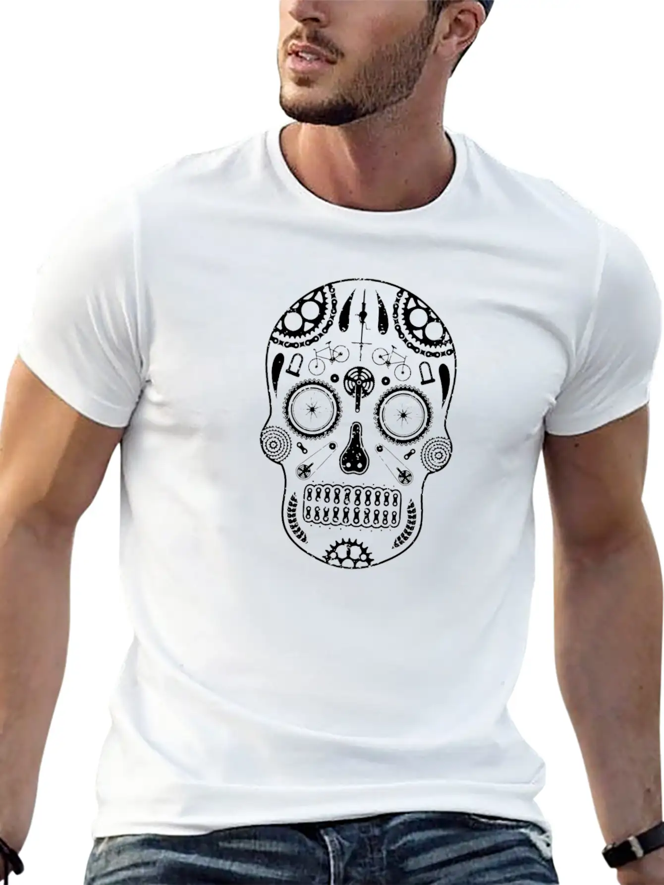 Cycling Cycle Skull Parts Funny Unisex Short Sleeve Soft Cotton T-Shirt – Casual Everyday Wear
