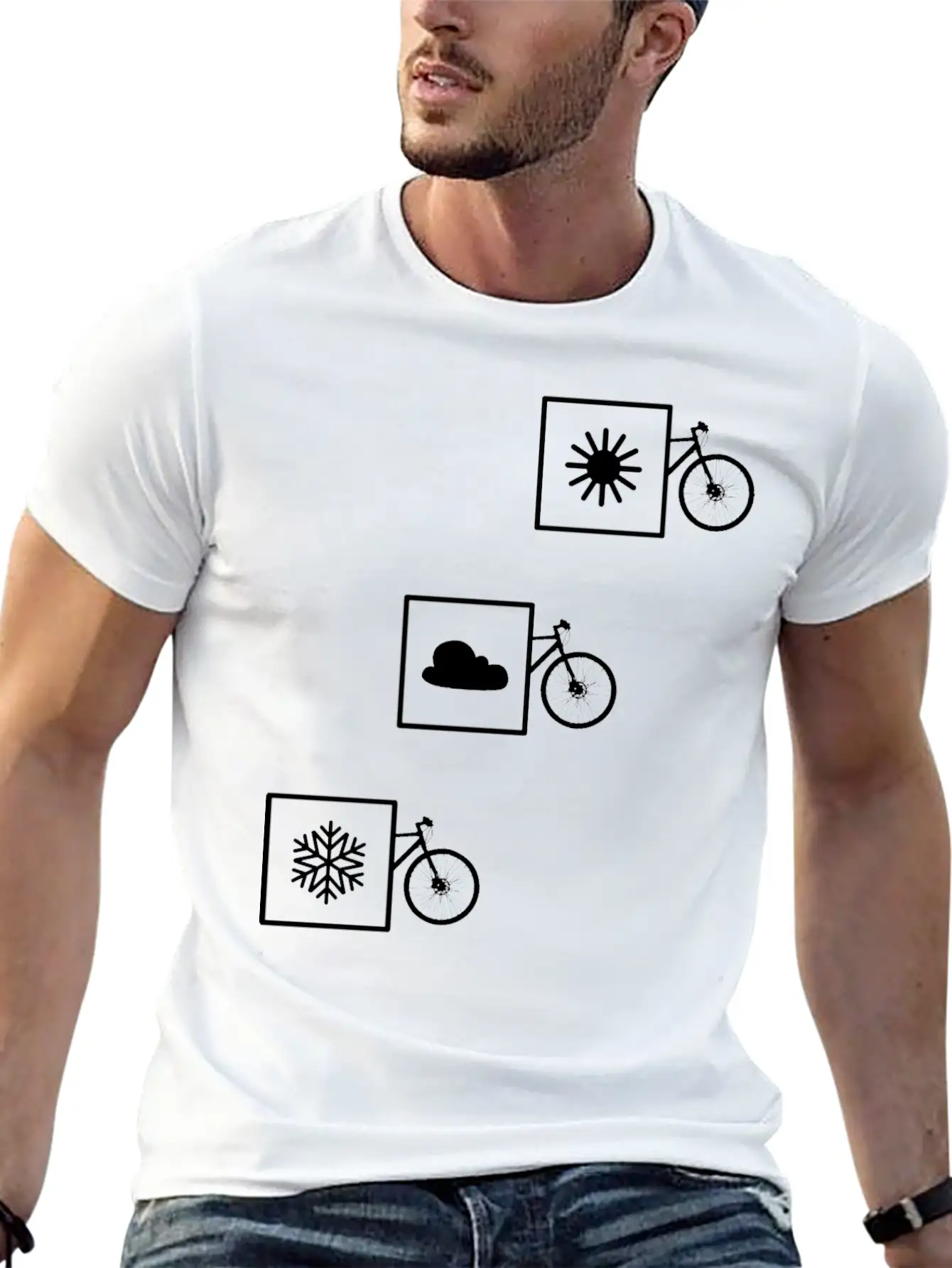 Cycling In Any Weather: Sun, Cloud, Snow Casual Graphic T-Shirt – Simple And Comfortable Daily Wear