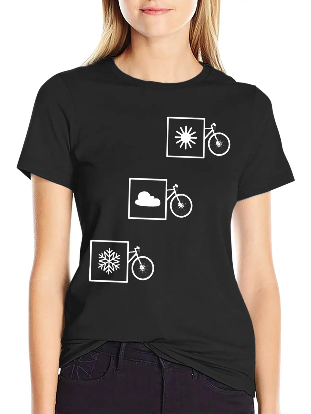 Cycling In Any Weather: Sun, Cloud, Snow Casual Graphic T-Shirt – Simple And Comfortable Daily Wear