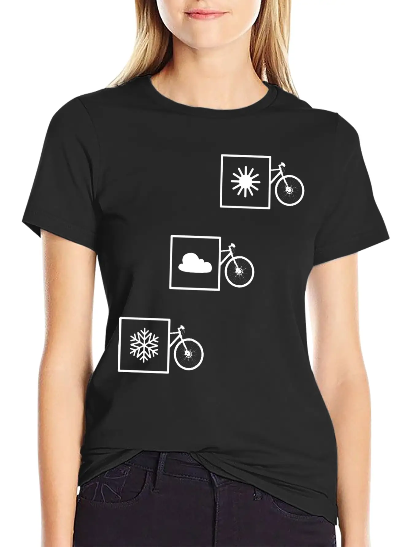 Cycling In Any Weather: Sun, Cloud, Snow Casual Graphic T-Shirt – Simple And Comfortable Daily Wear