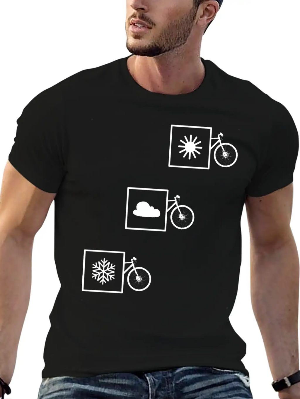 Cycling In Any Weather: Sun, Cloud, Snow Casual Graphic T-Shirt – Simple And Comfortable Daily Wear