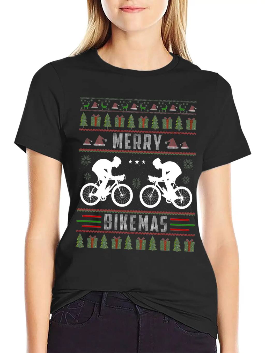 Cycling Ugly Christmas Sweater Unisex Short Sleeve Soft Cotton T-Shirt – Casual Everyday Wear