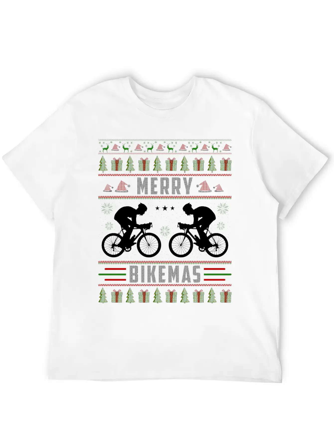 Cycling Ugly Christmas Sweater Unisex Short Sleeve Soft Cotton T-Shirt – Casual Everyday Wear