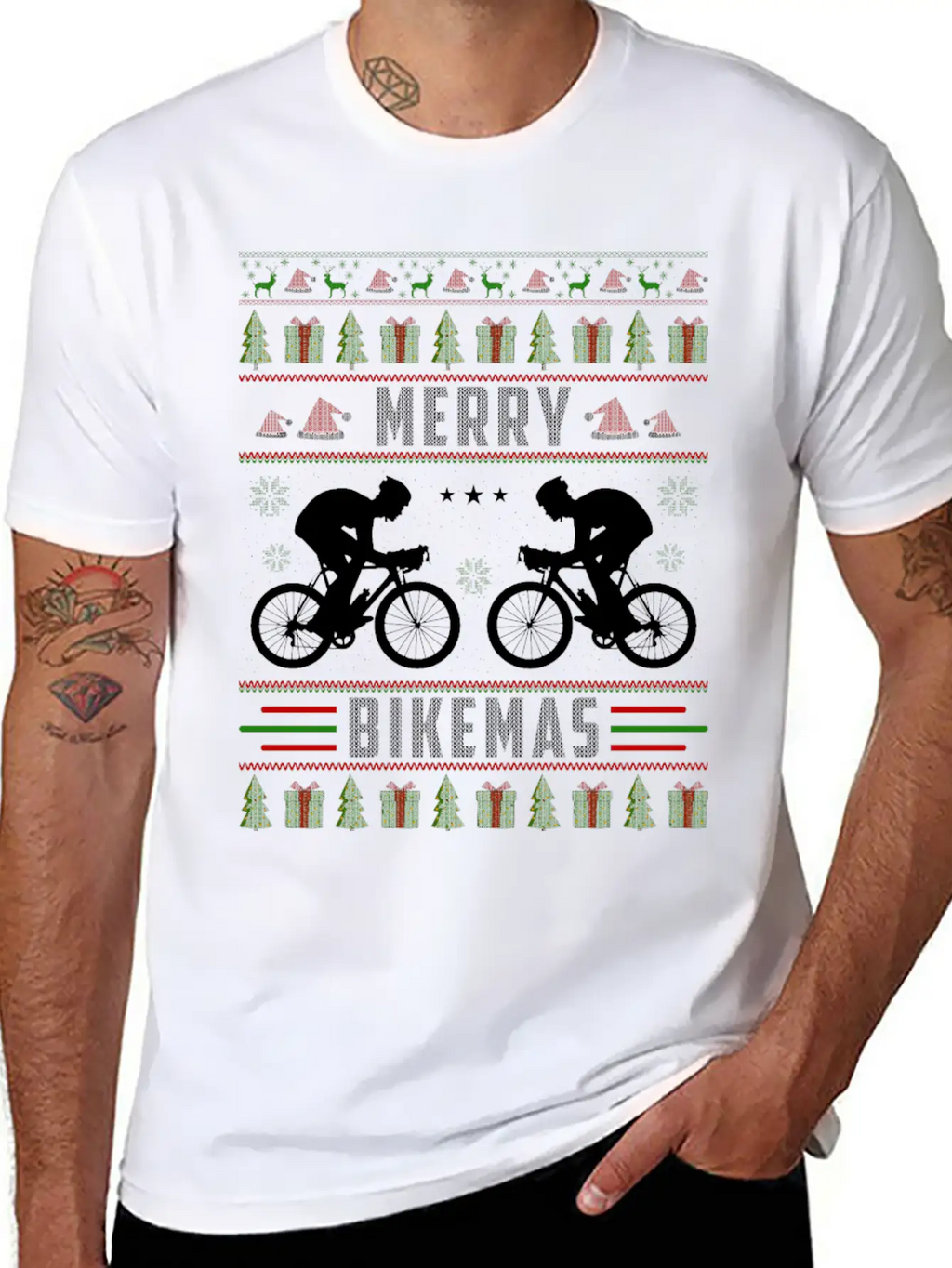 Cycling Ugly Christmas Sweater Unisex Short Sleeve Soft Cotton T-Shirt – Casual Everyday Wear