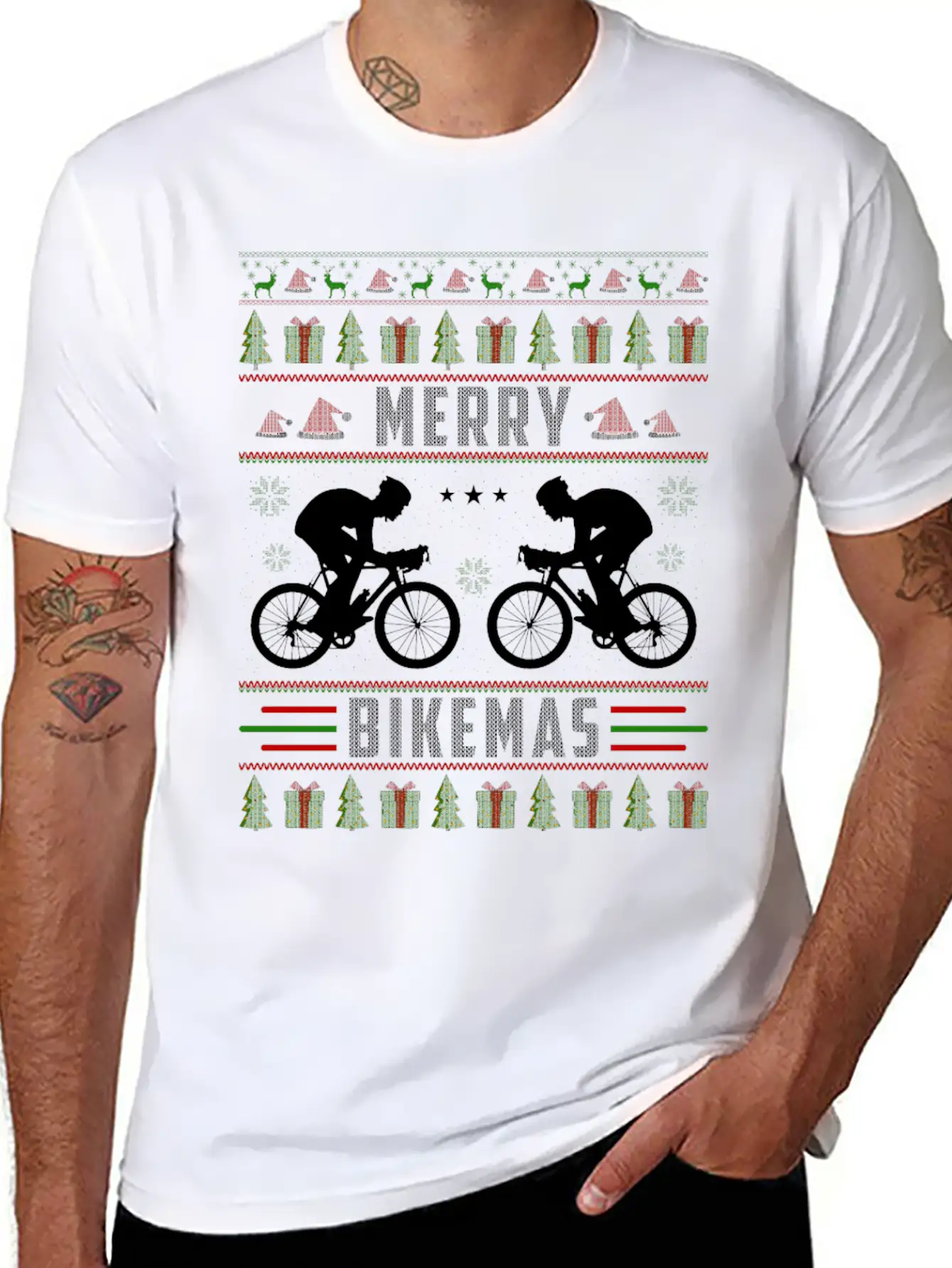 Cycling Ugly Christmas Sweater Unisex Short Sleeve Soft Cotton T-Shirt – Casual Everyday Wear