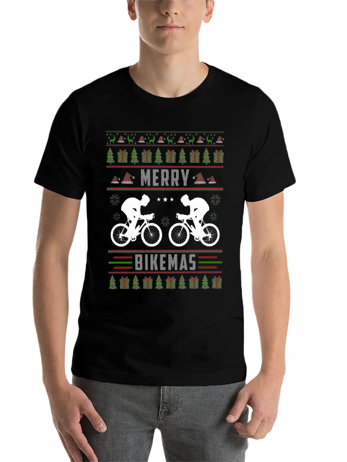 Cycling Ugly Christmas Sweater Unisex Short Sleeve Soft Cotton T-Shirt – Casual Everyday Wear