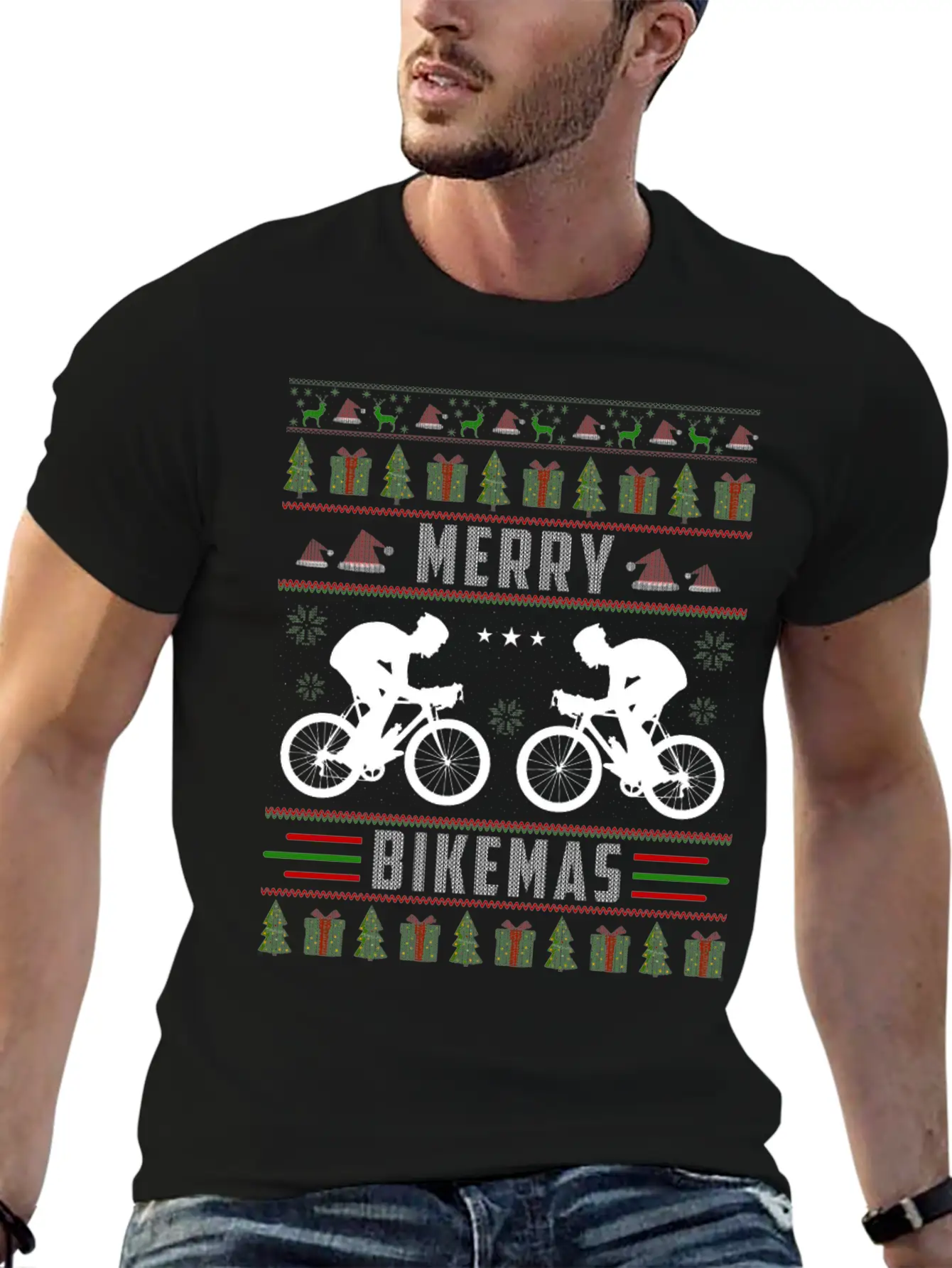 Cycling Ugly Christmas Sweater Unisex Short Sleeve Soft Cotton T-Shirt – Casual Everyday Wear