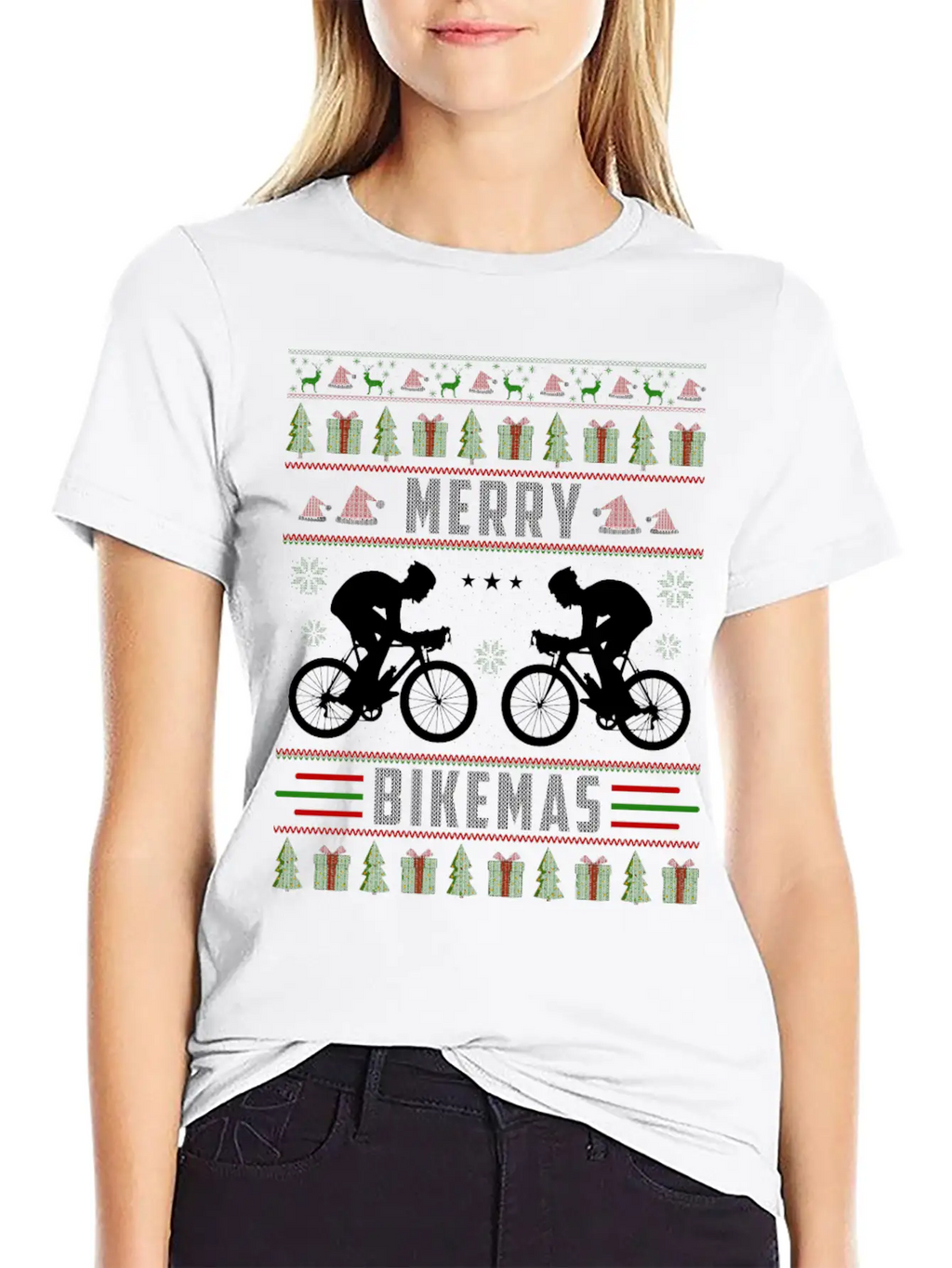 Cycling Ugly Christmas Sweater Unisex Short Sleeve Soft Cotton T-Shirt – Casual Everyday Wear