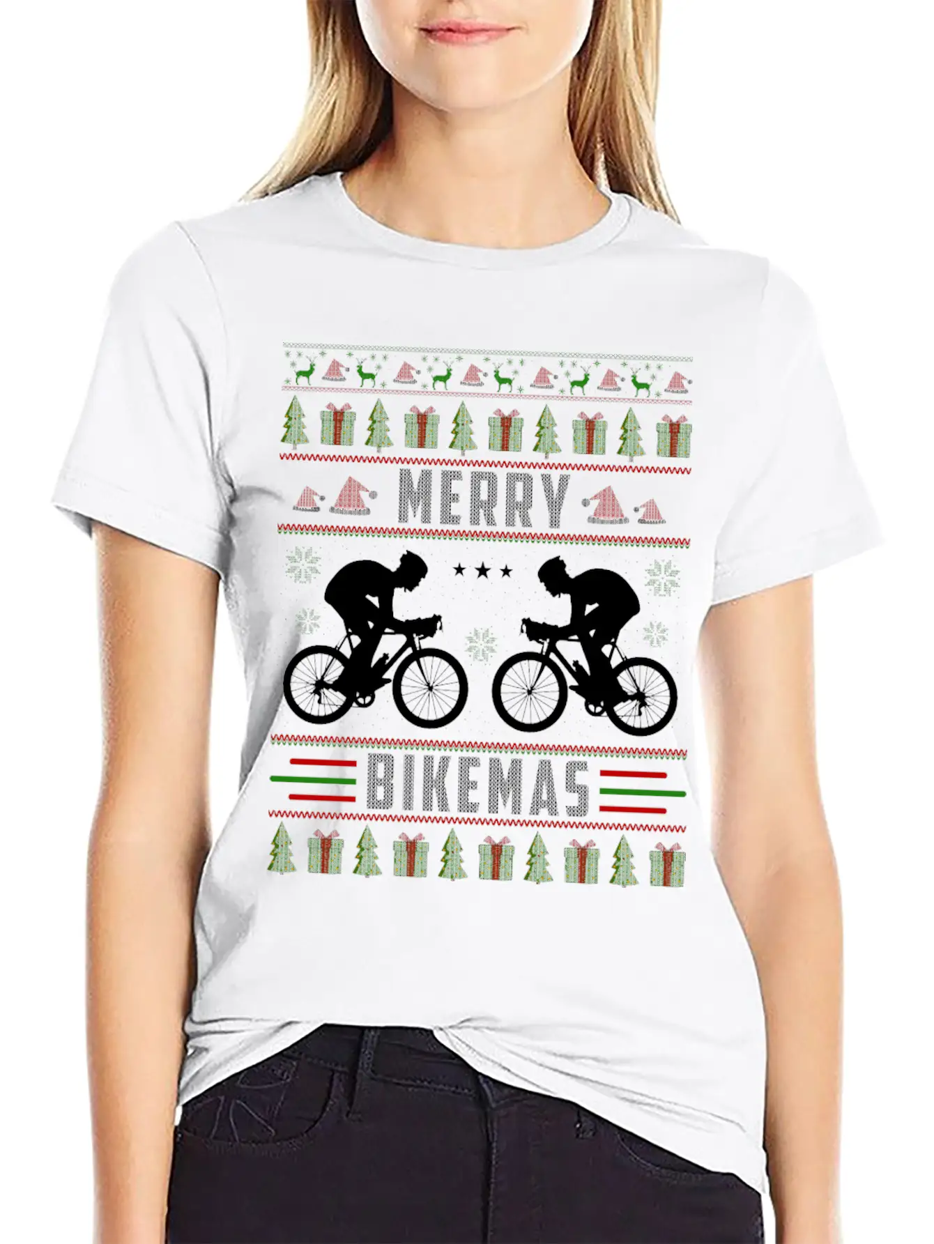 Cycling Ugly Christmas Sweater Unisex Short Sleeve Soft Cotton T-Shirt – Casual Everyday Wear