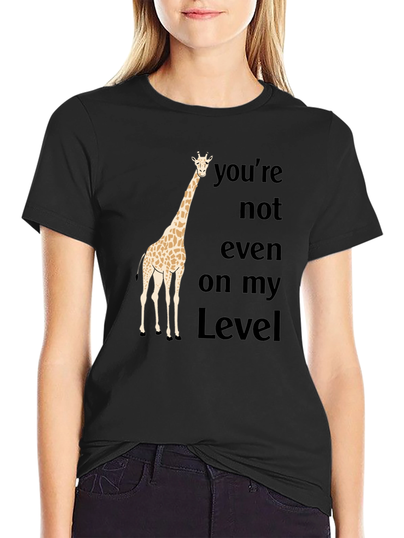 Funny Giraffe T-Shirt - Not On My Level Black Tee