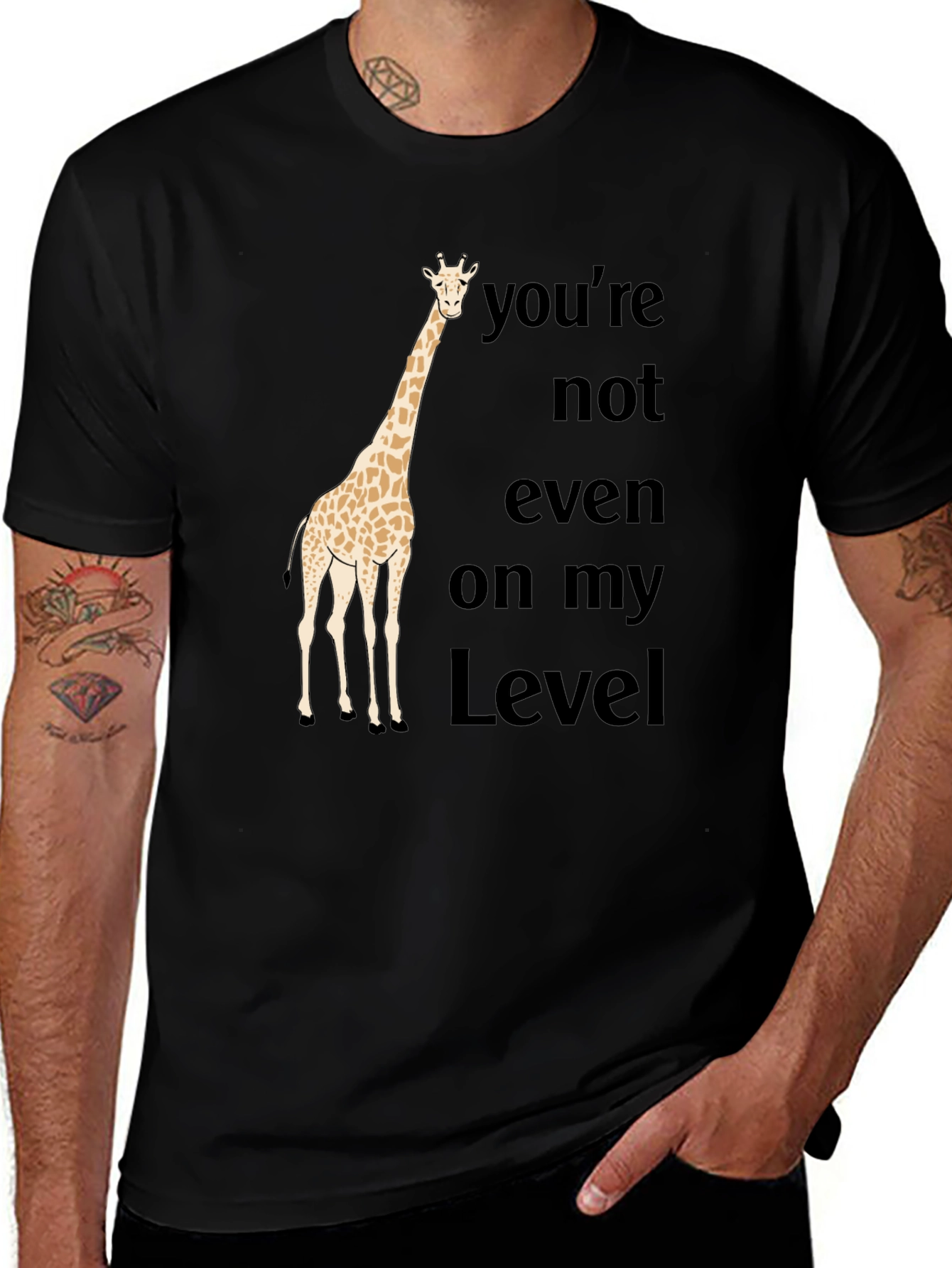 Funny Giraffe T-Shirt - Not On My Level Black Tee