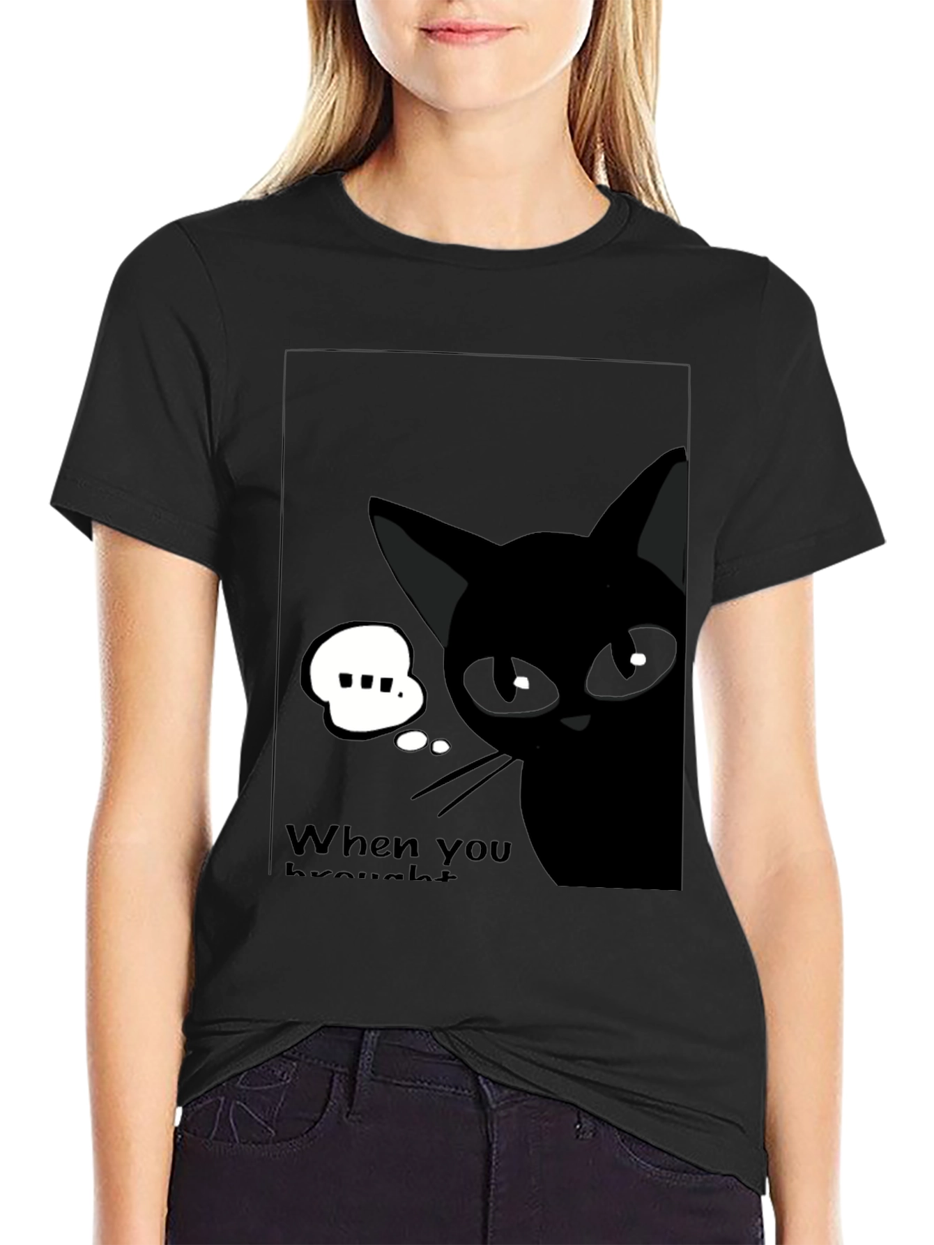 Black Cat Cartoon Graphic T-Shirt - Quirky Unisex Tee