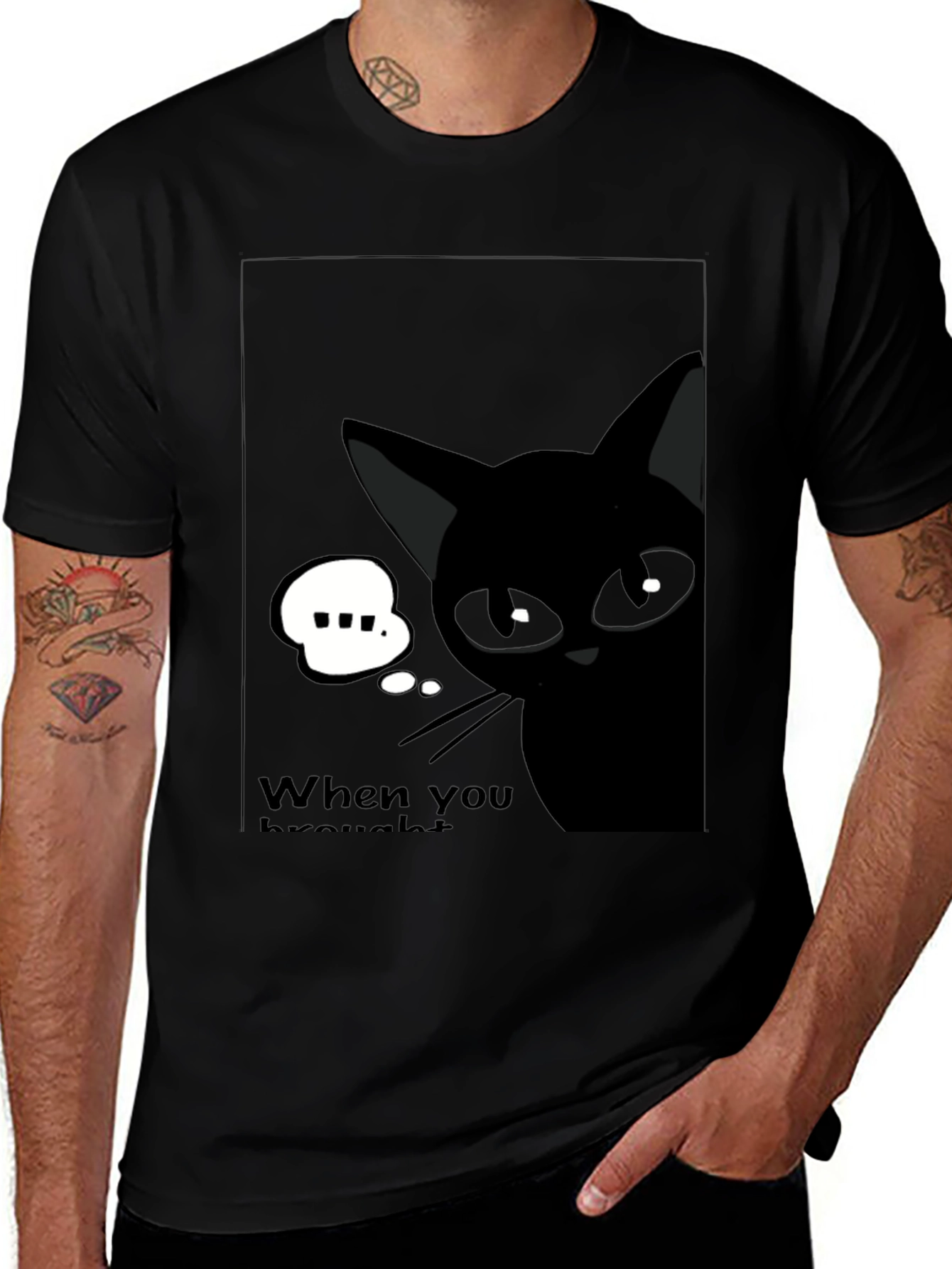 Black Cat Cartoon Graphic T-Shirt - Quirky Unisex Tee
