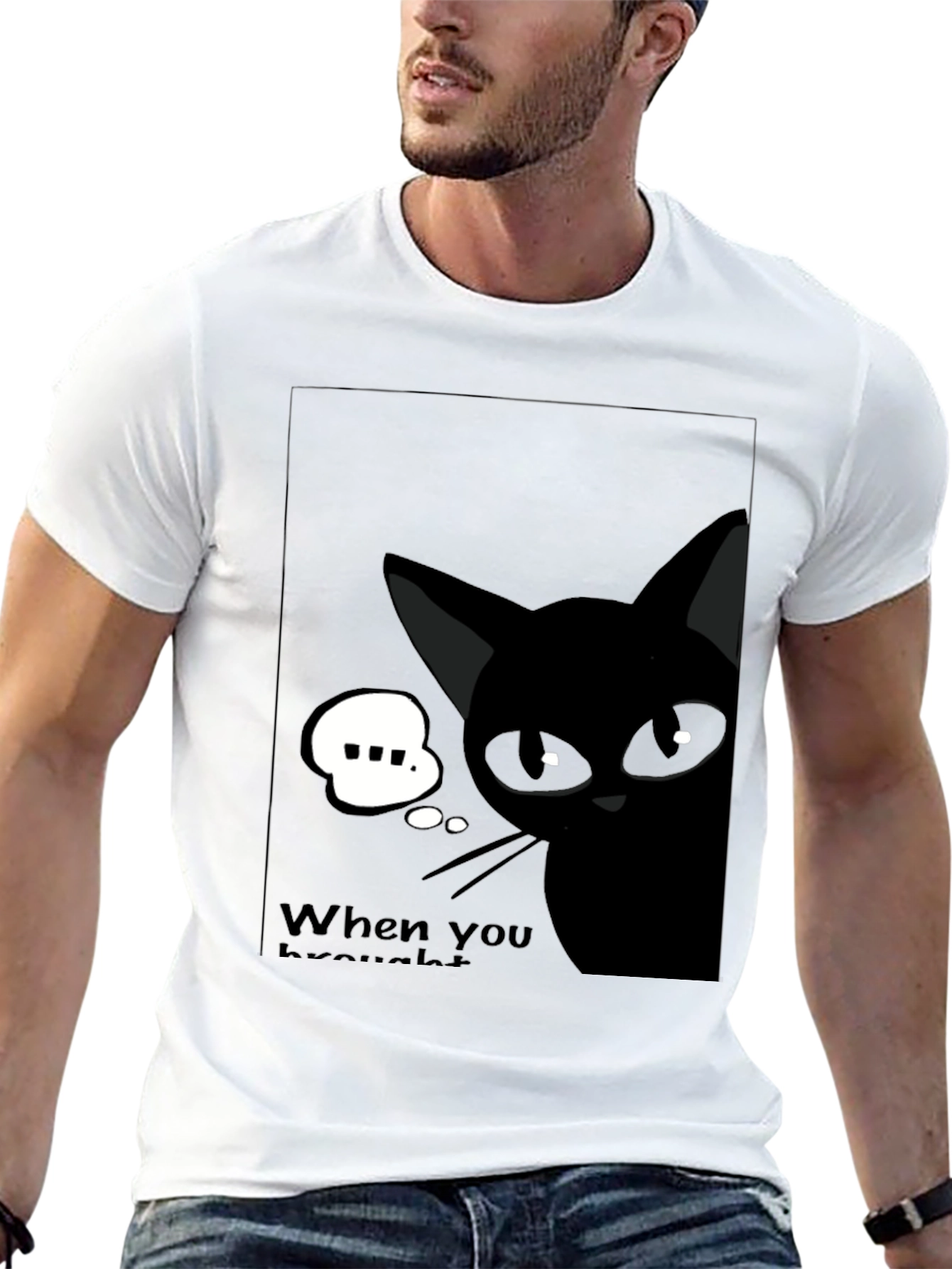 Black Cat Cartoon Graphic T-Shirt - Quirky Unisex Tee