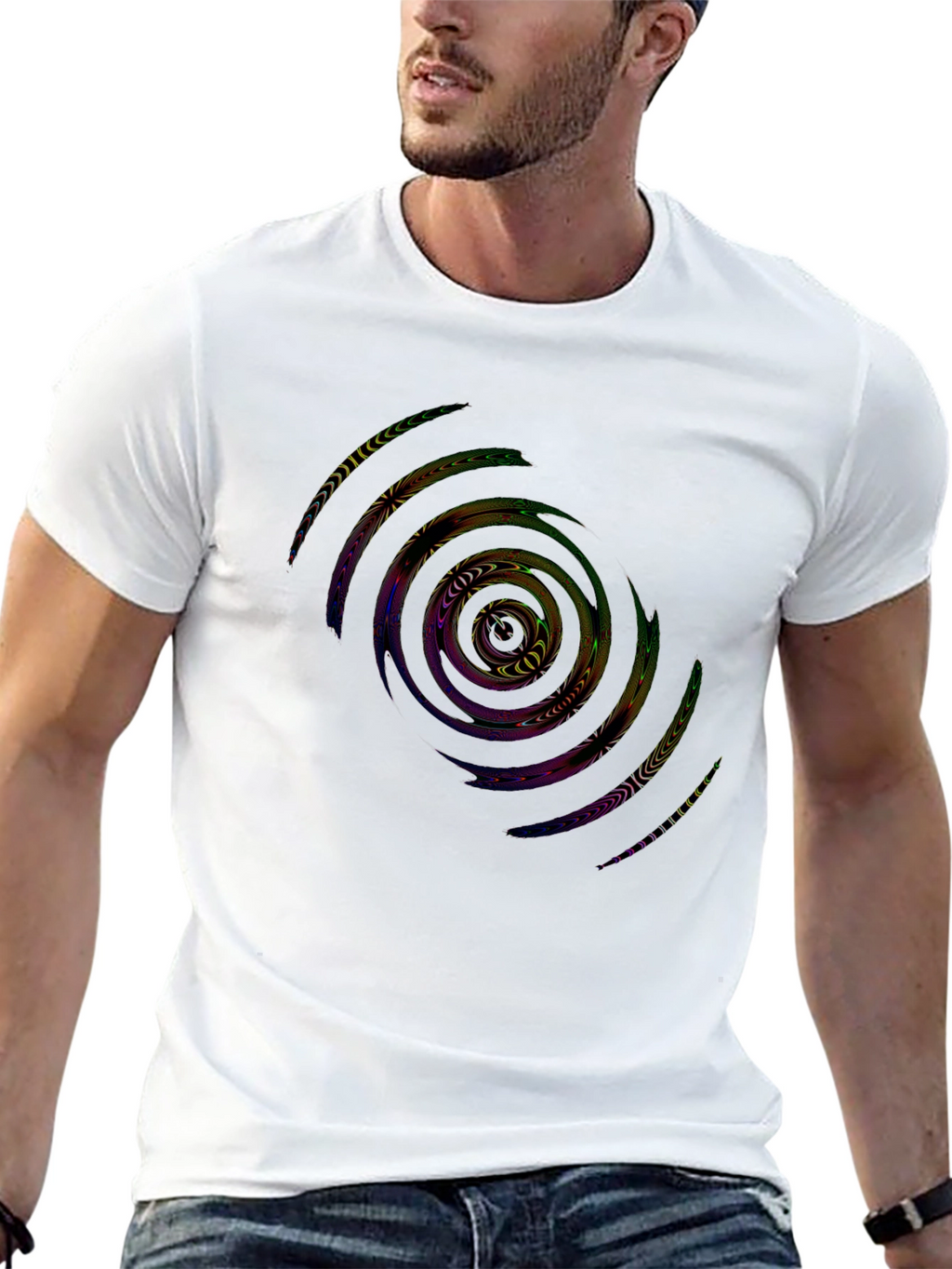 Abstract Spiral Graphic Black T-Shirt