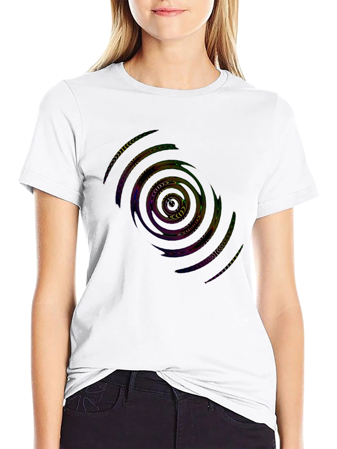 Abstract Spiral Graphic Black T-Shirt