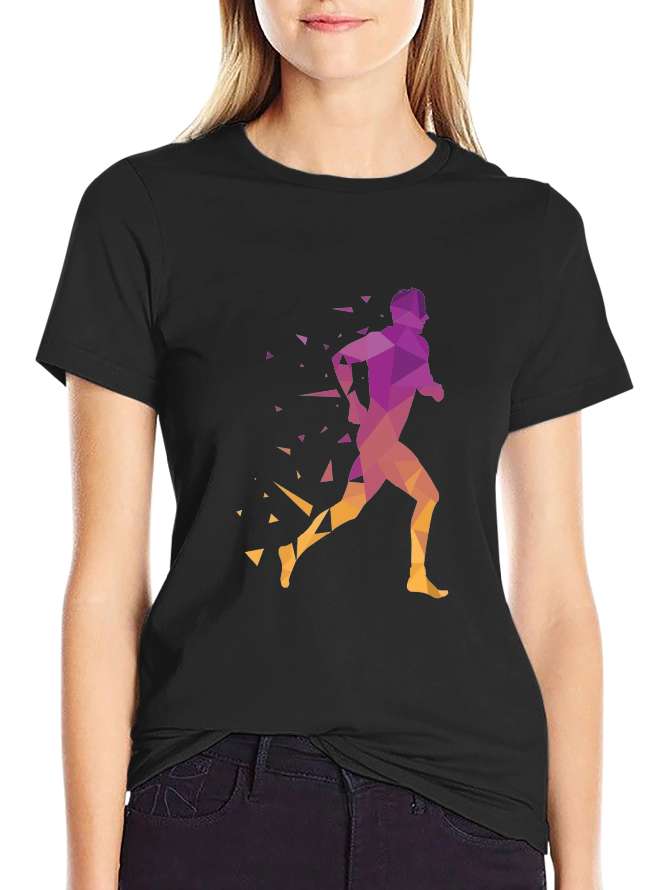 Geometric Runner Graphic Black T-Shirt