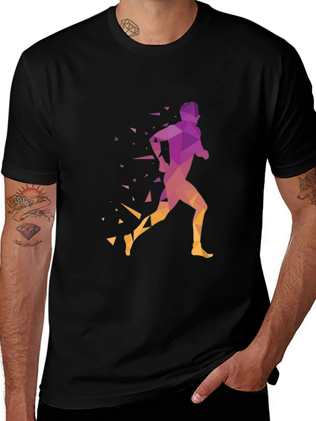 Geometric Runner Graphic Black T-Shirt