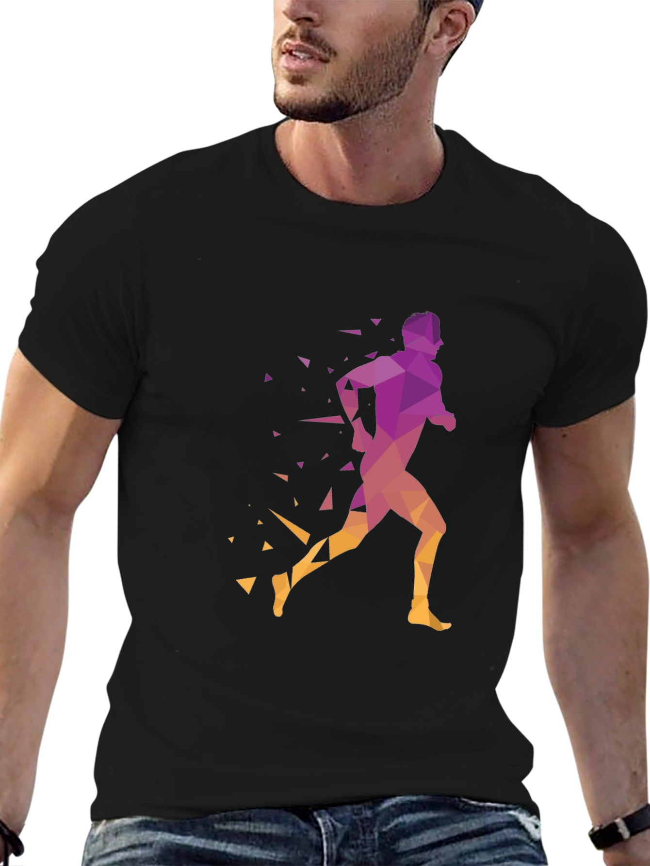 Geometric Runner Graphic Black T-Shirt