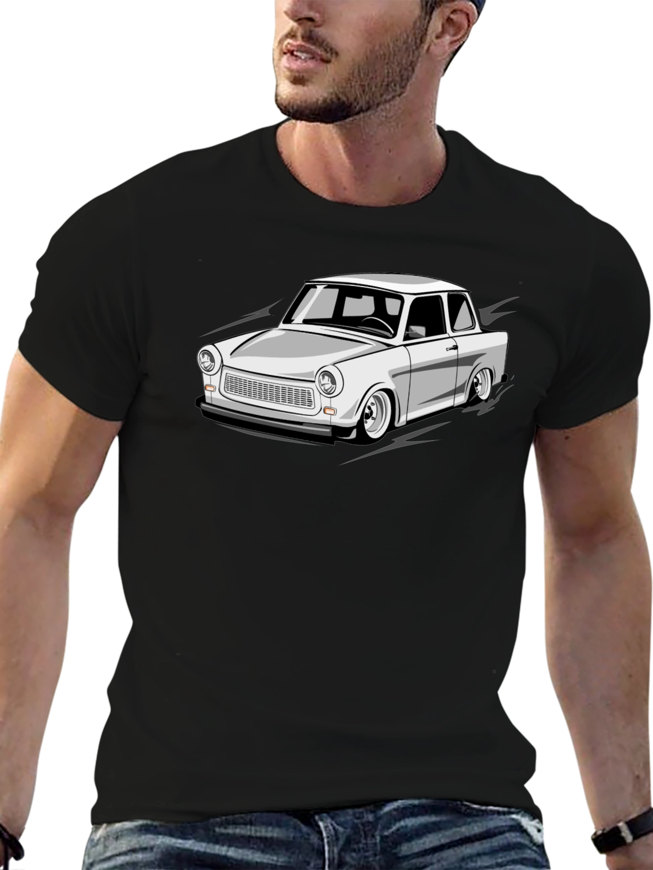 Trabant Car Graphic Tee - Black Cotton Blend T-Shirt