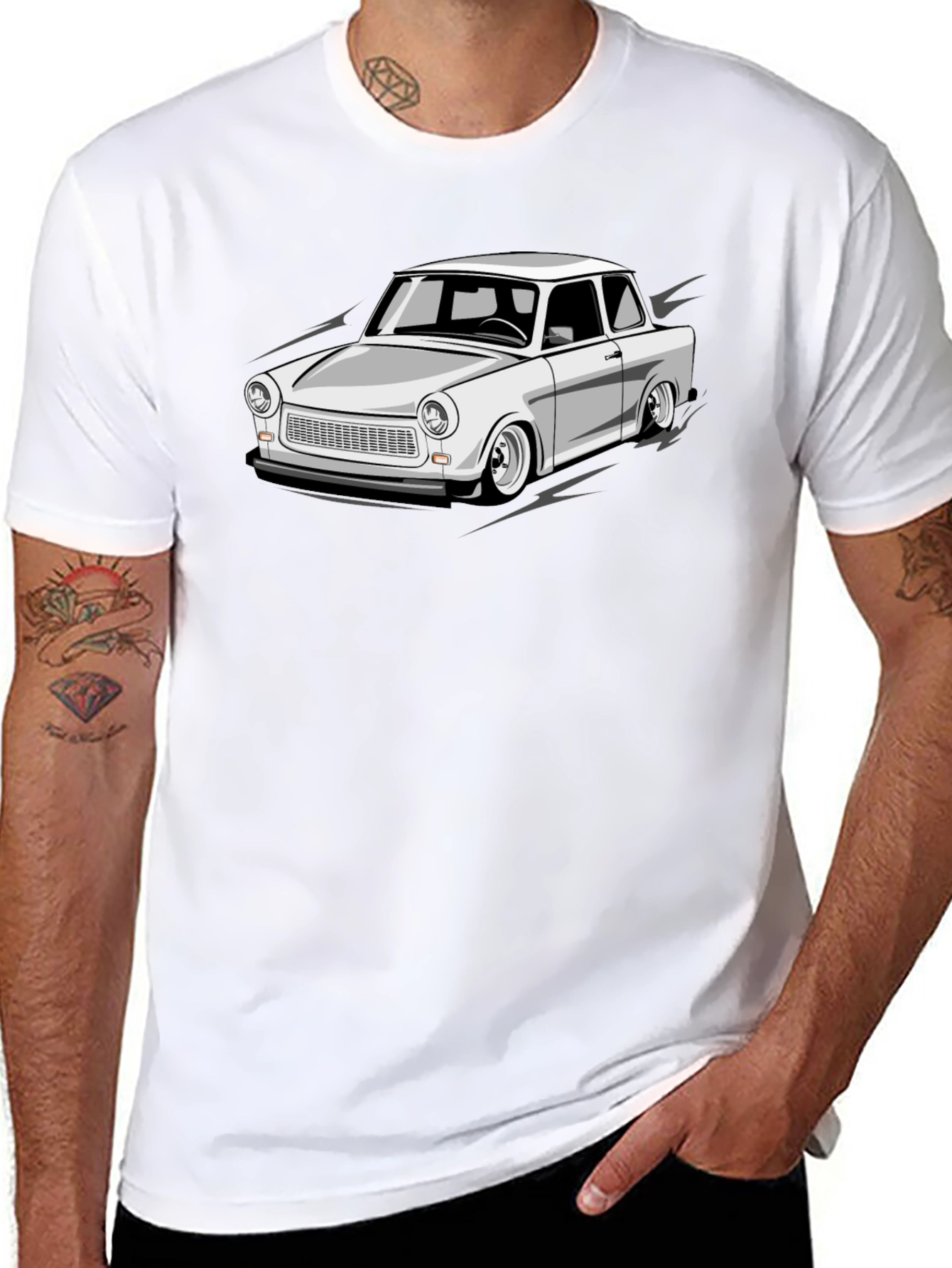 Trabant Car Graphic Tee - Black Cotton Blend T-Shirt