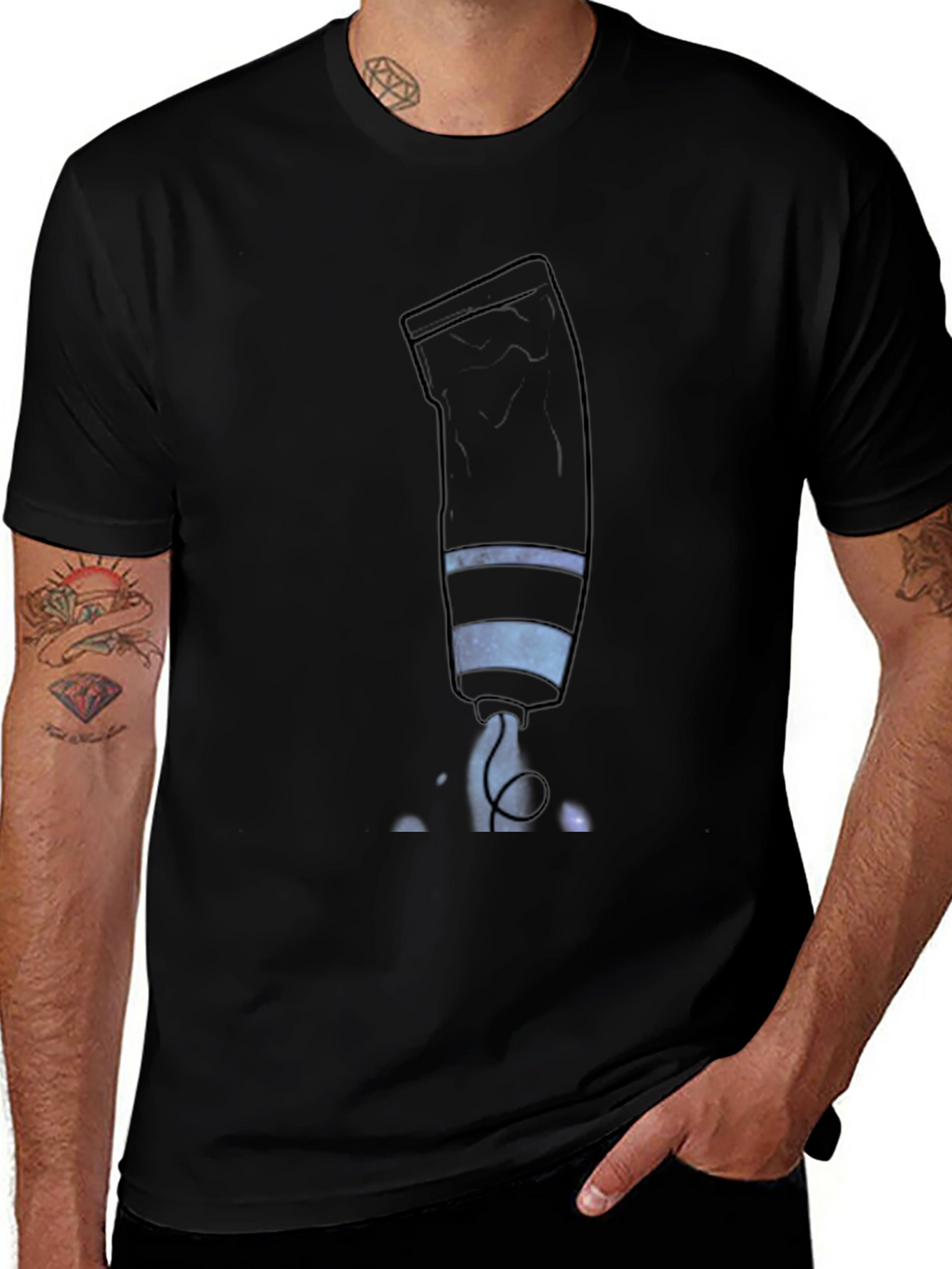 Mens Black Graphic Tee - Galaxy Paint Tube Design