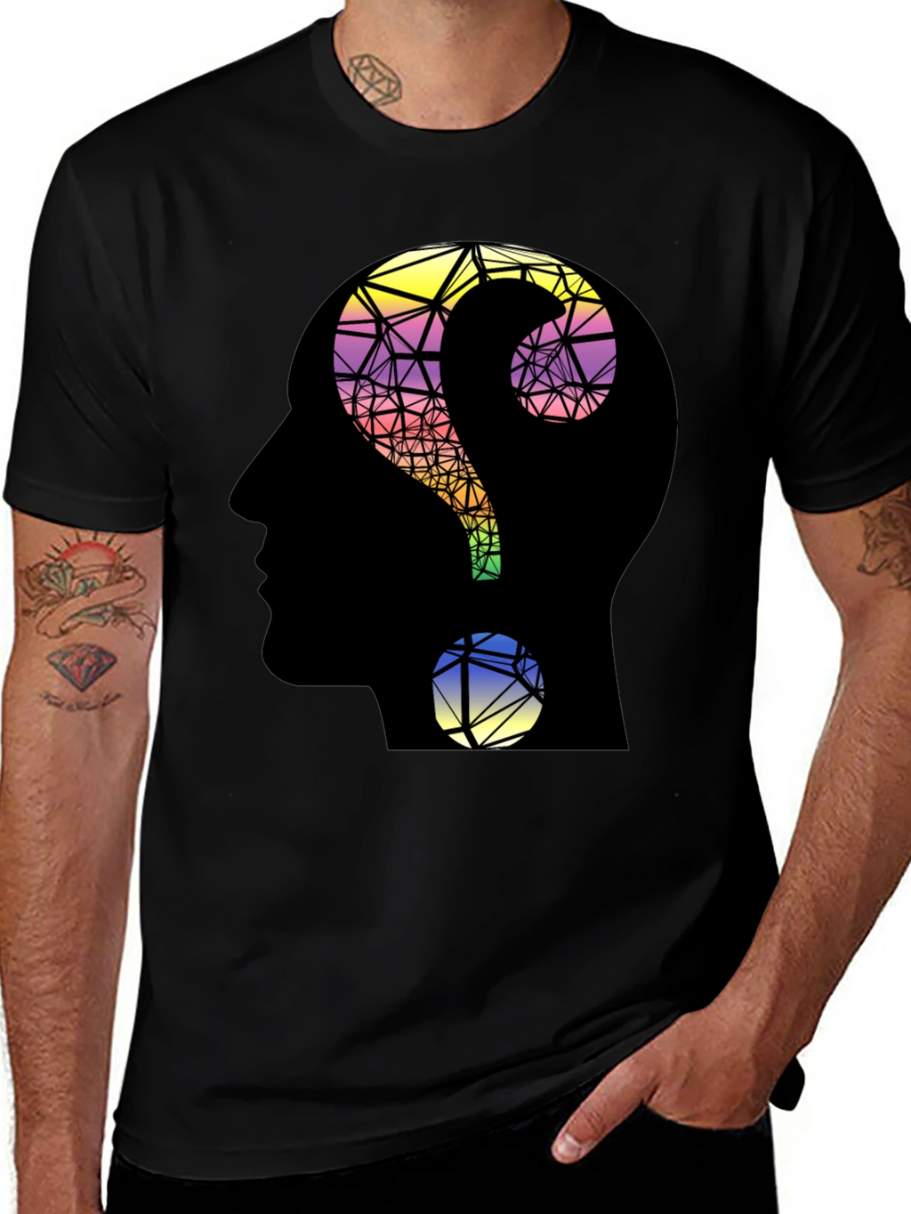 Abstract Question Mark Head T-Shirt - Thoughtful Design