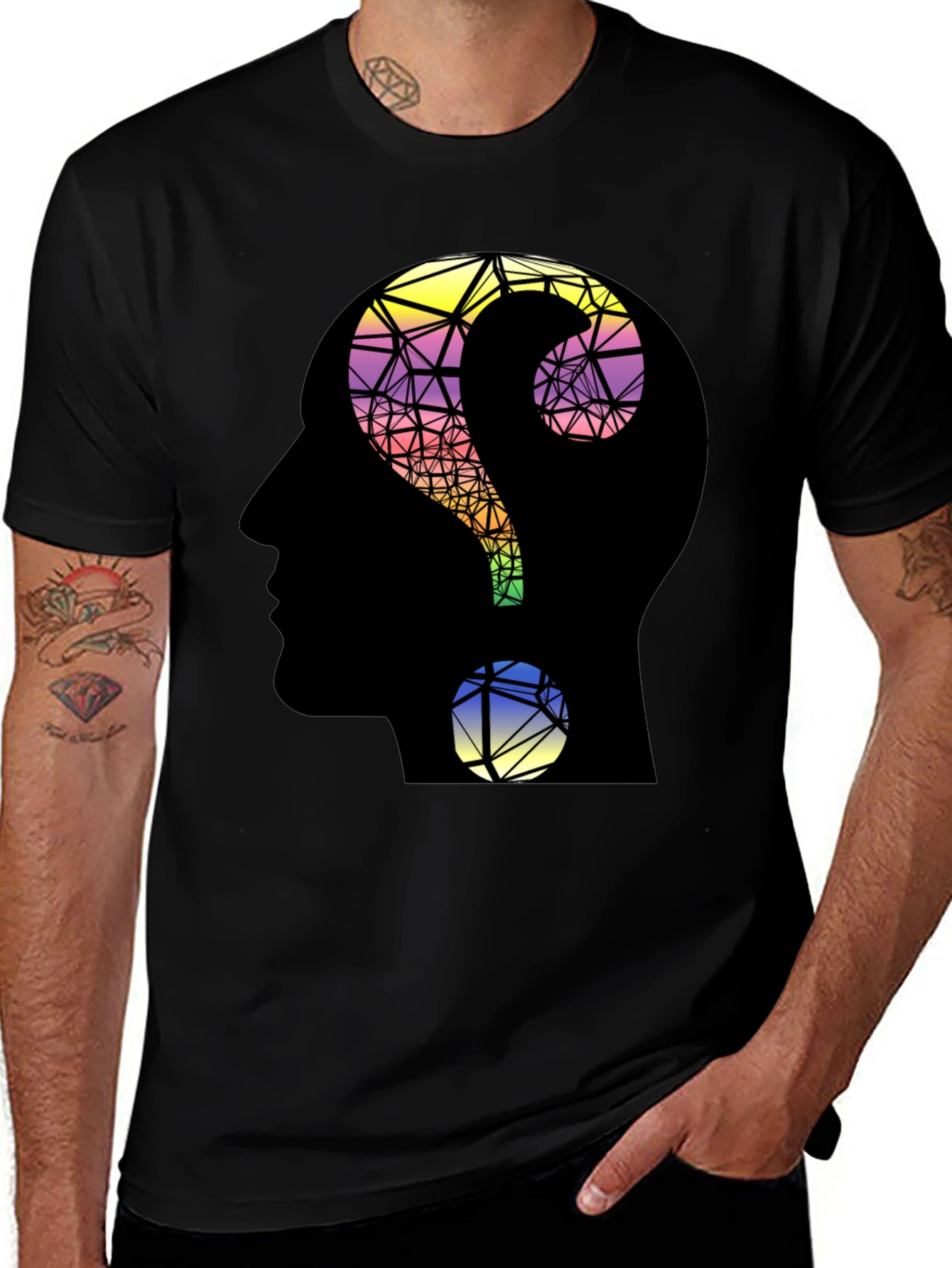 Abstract Question Mark Head T-Shirt - Thoughtful Design