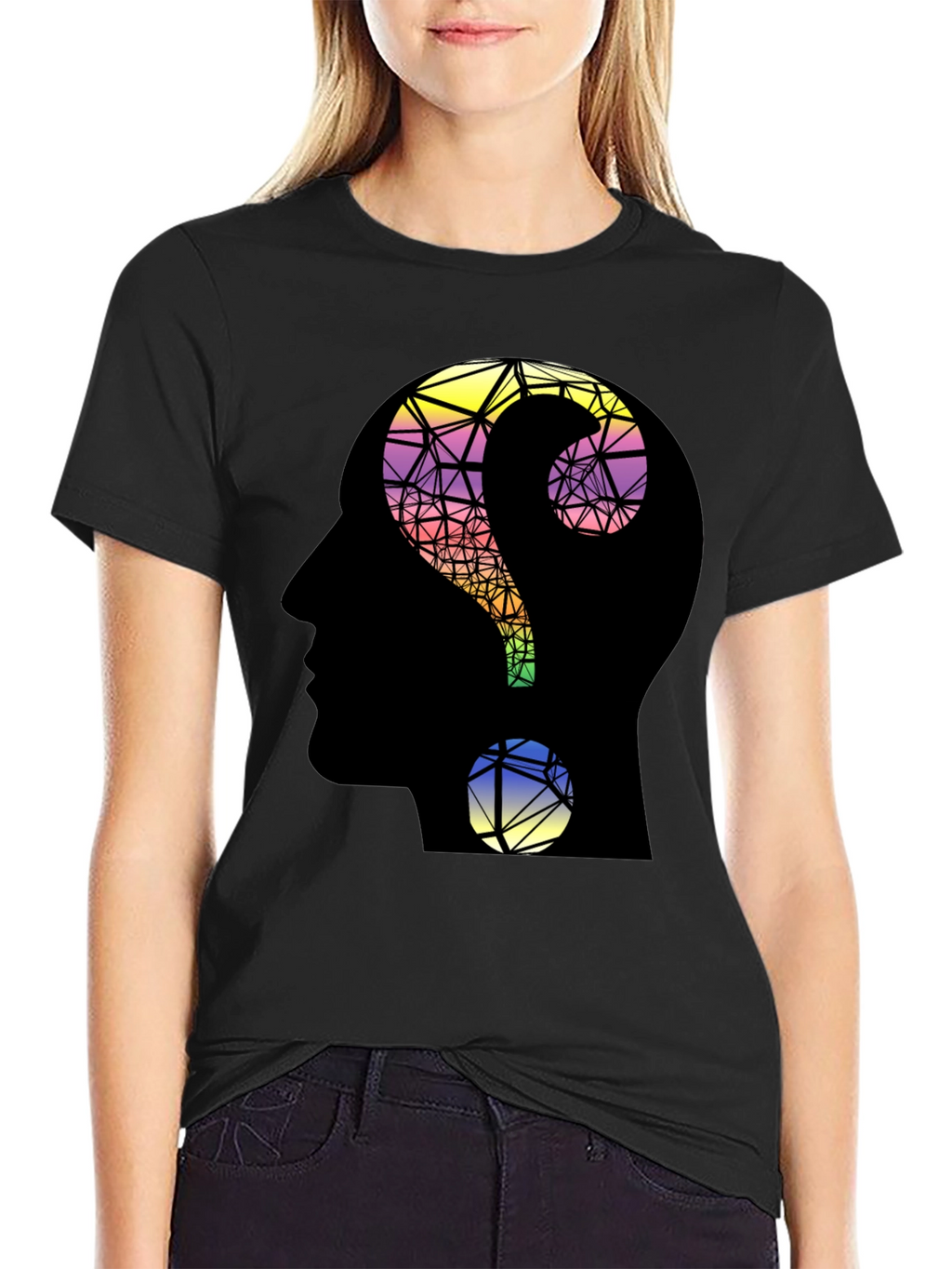 Abstract Question Mark Head T-Shirt - Thoughtful Design