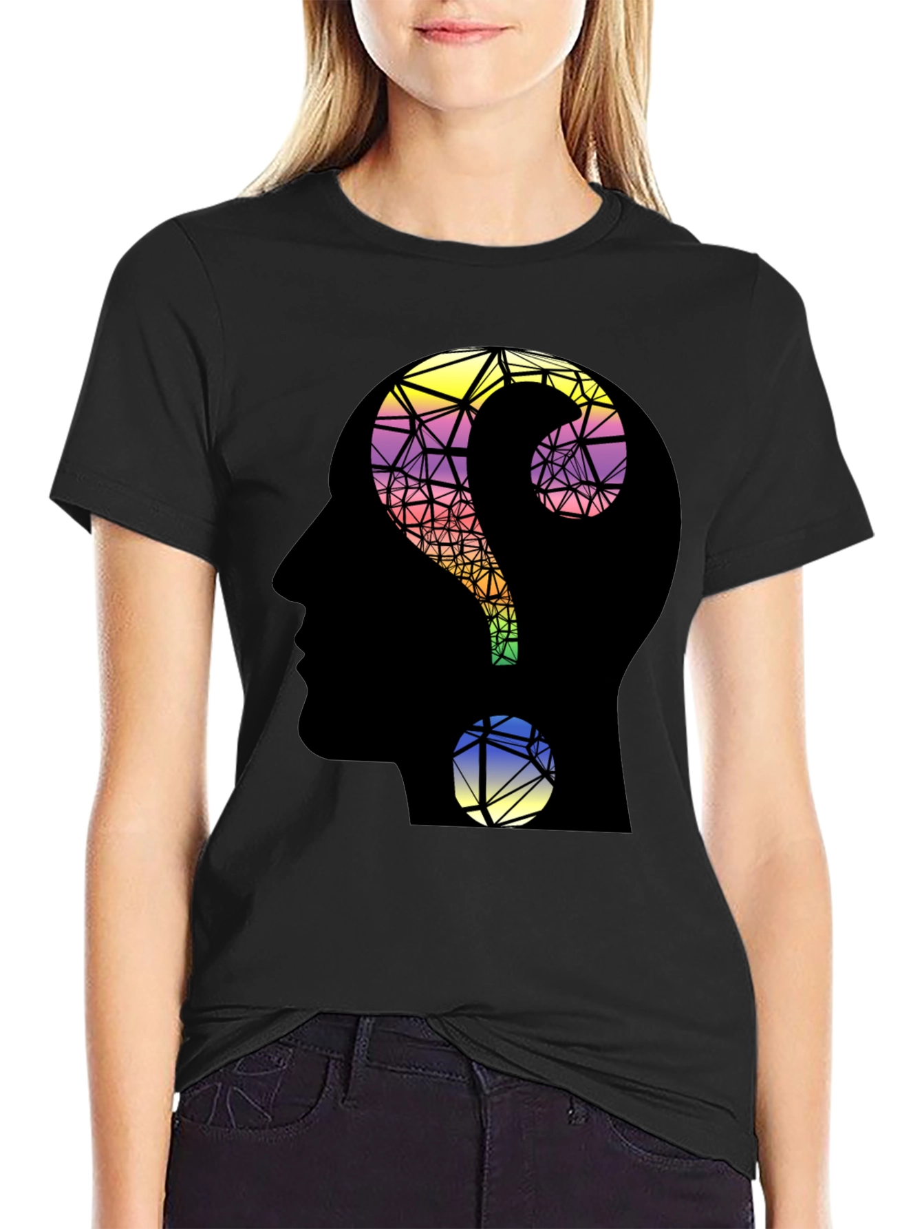 Abstract Question Mark Head T-Shirt - Thoughtful Design