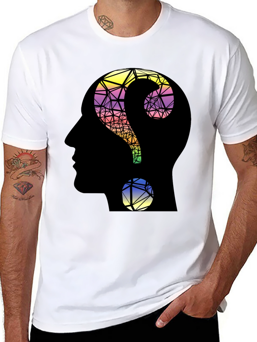 Abstract Question Mark Head T-Shirt - Thoughtful Design