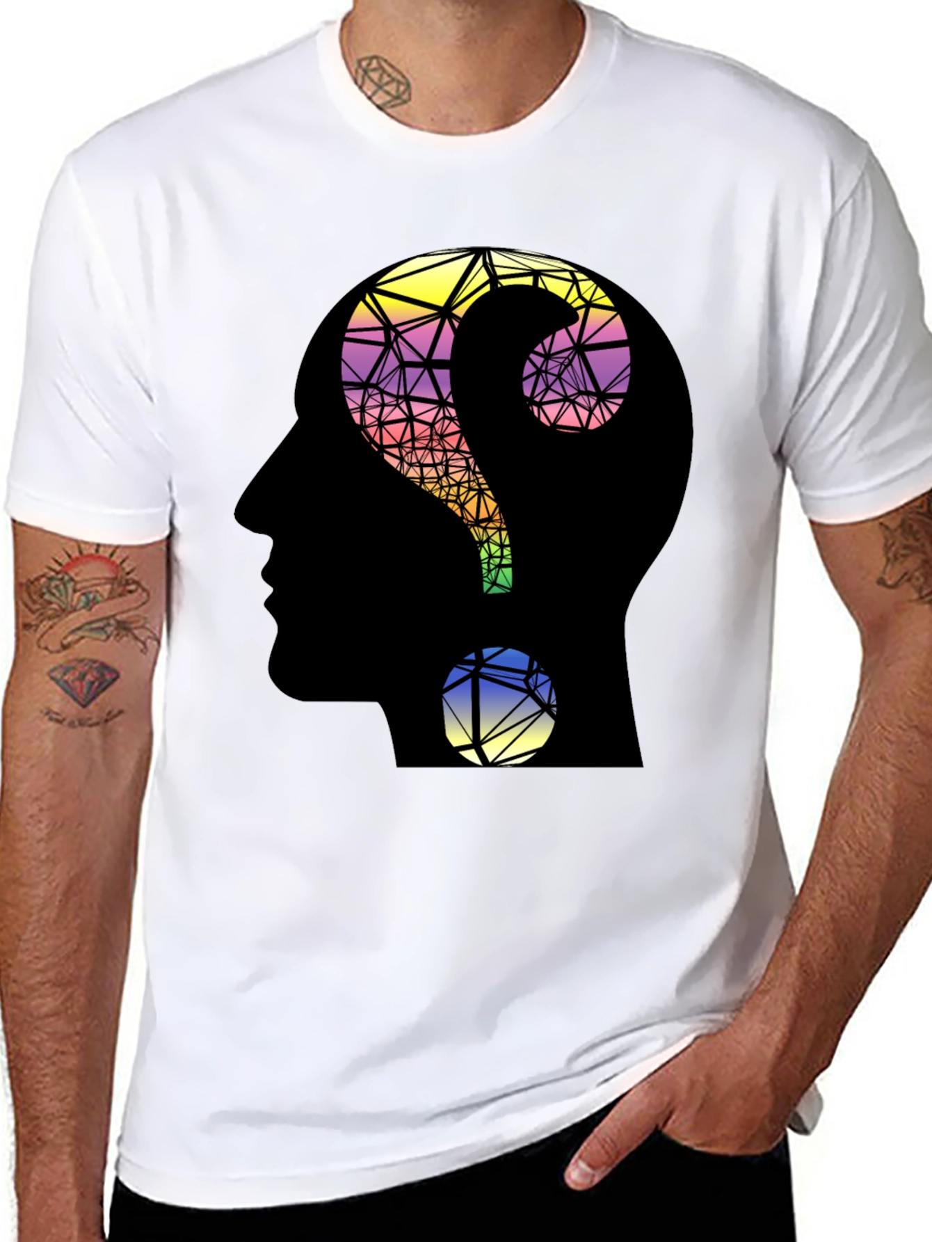 Abstract Question Mark Head T-Shirt - Thoughtful Design