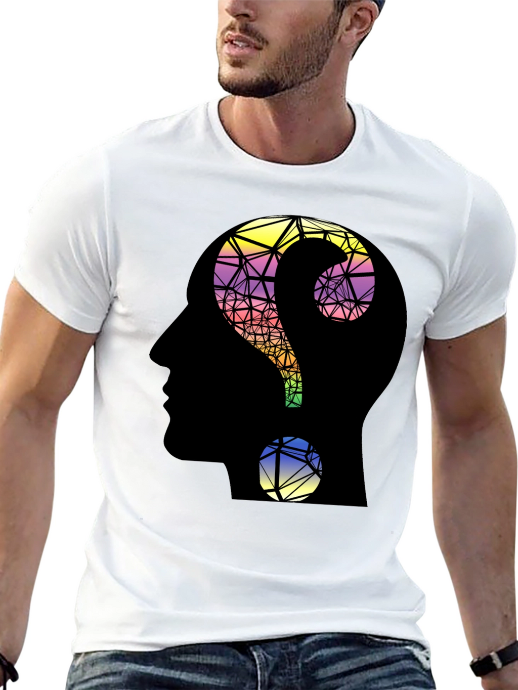 Abstract Question Mark Head T-Shirt - Thoughtful Design