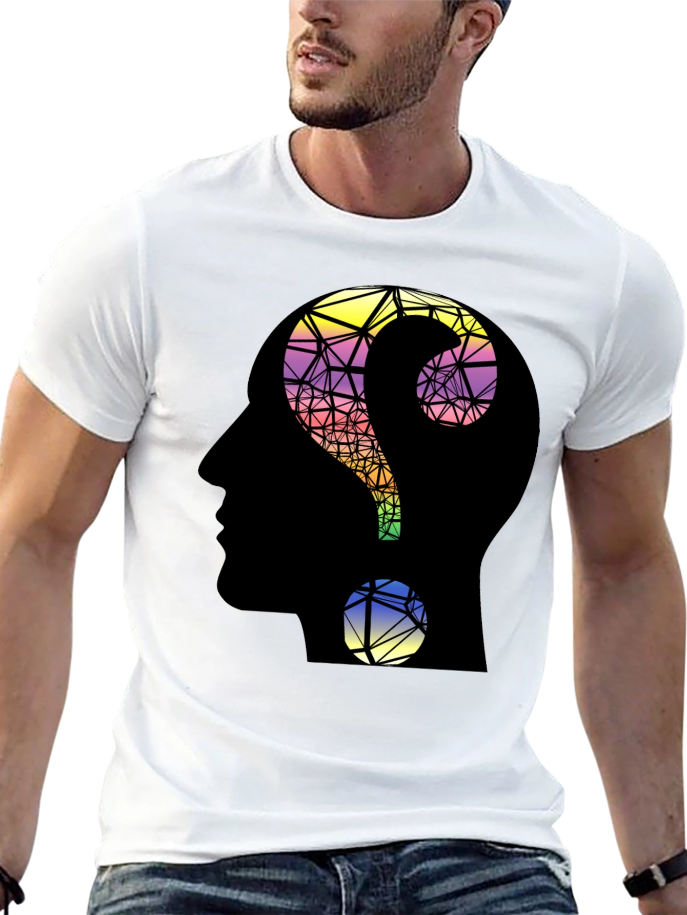 Abstract Question Mark Head T-Shirt - Thoughtful Design