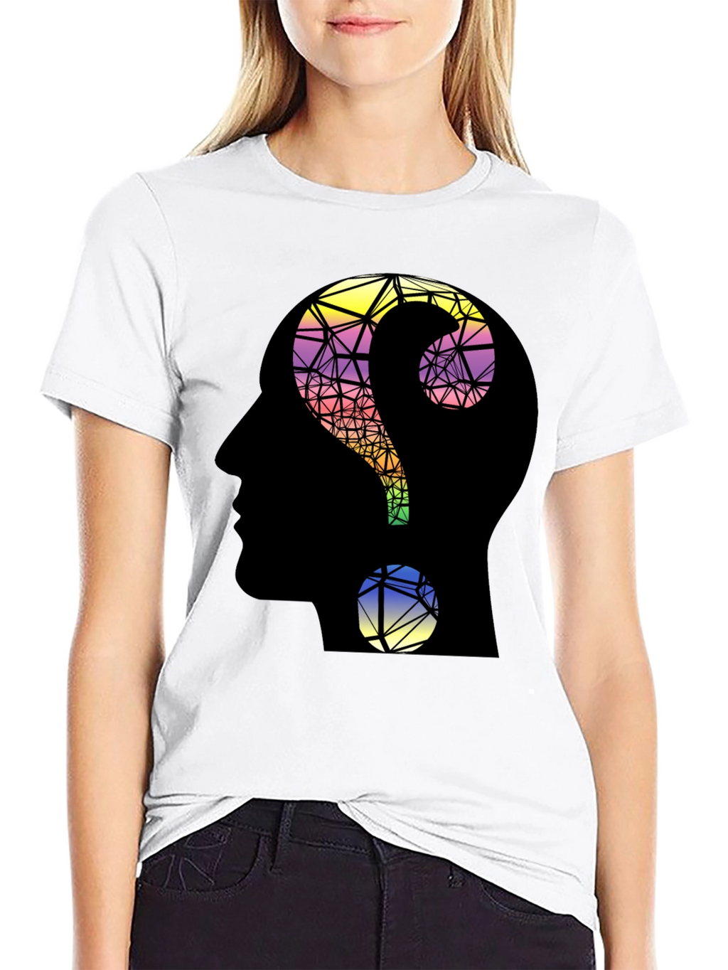 Abstract Question Mark Head T-Shirt - Thoughtful Design
