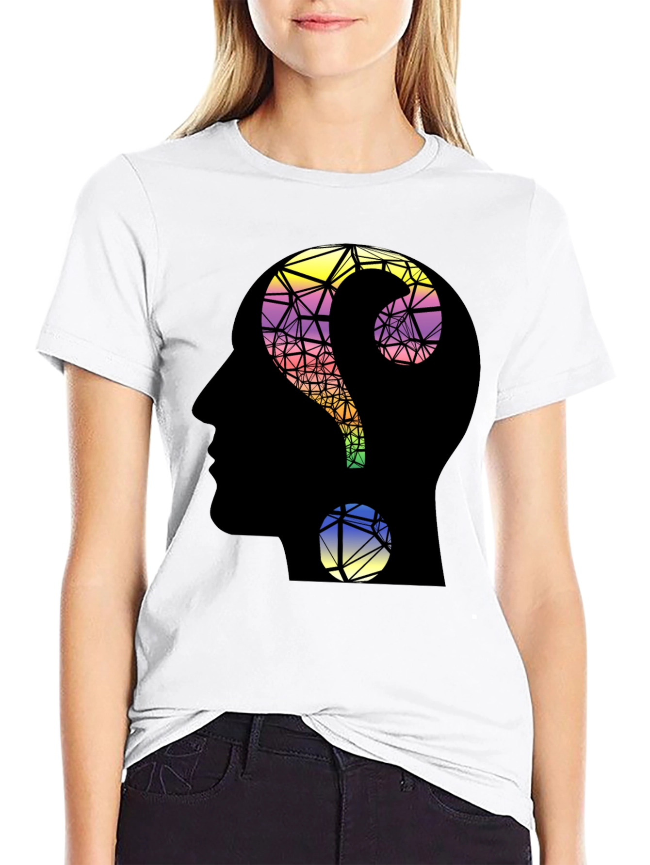 Abstract Question Mark Head T-Shirt - Thoughtful Design
