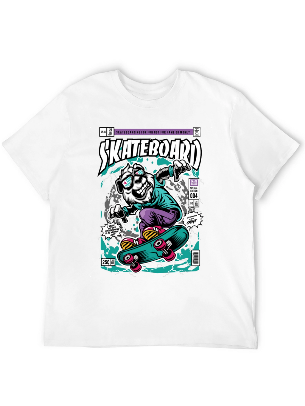 Skateboarding Bear Graphic Tee - Black