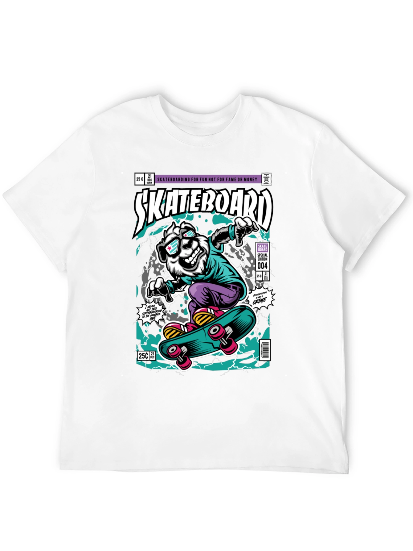 Skateboarding Bear Graphic Tee - Black
