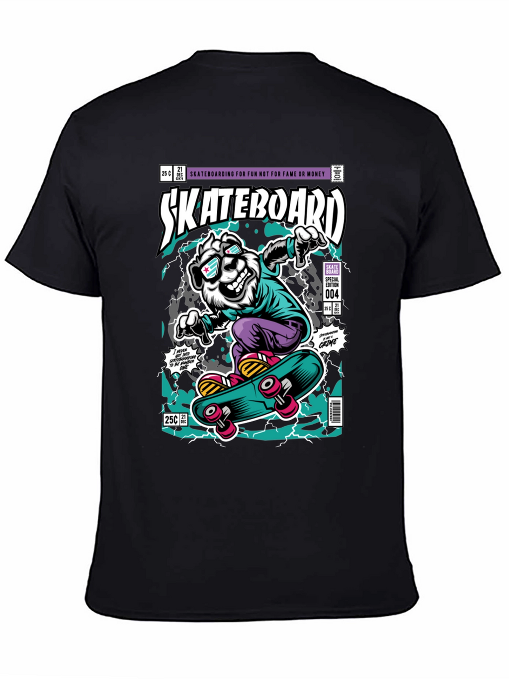 Skateboarding Bear Graphic Tee - Black