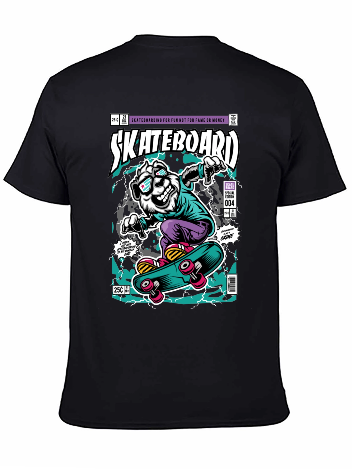 Skateboarding Bear Graphic Tee - Black