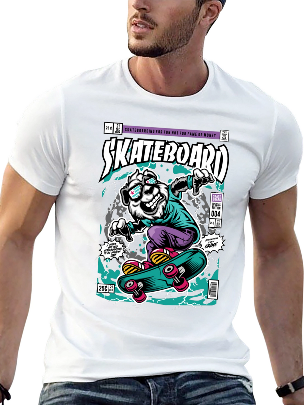 Skateboarding Bear Graphic Tee - Black