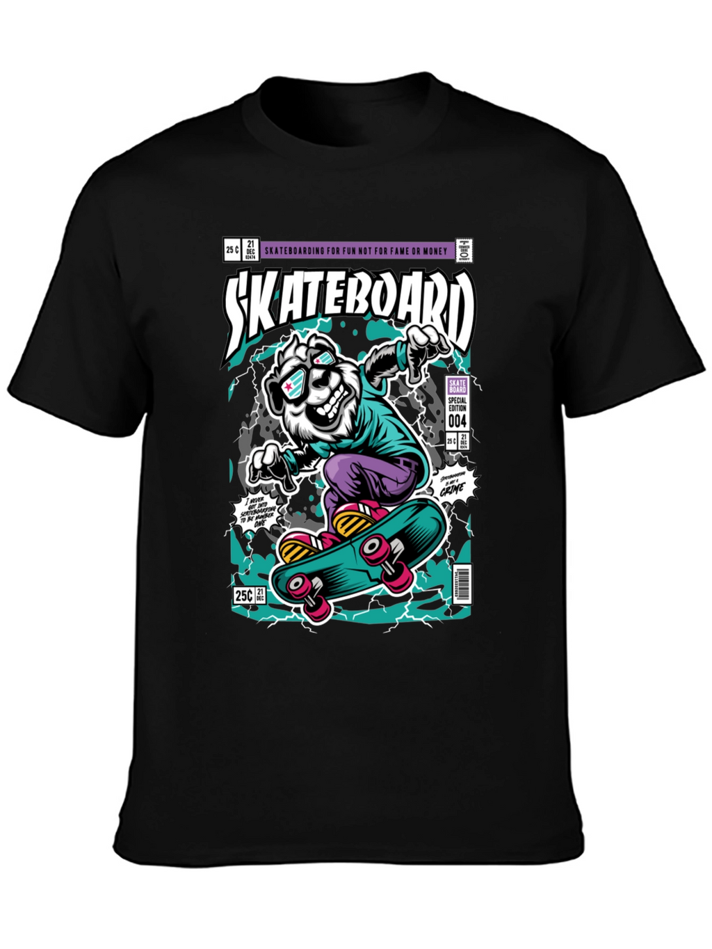 Skateboarding Bear Graphic Tee - Black