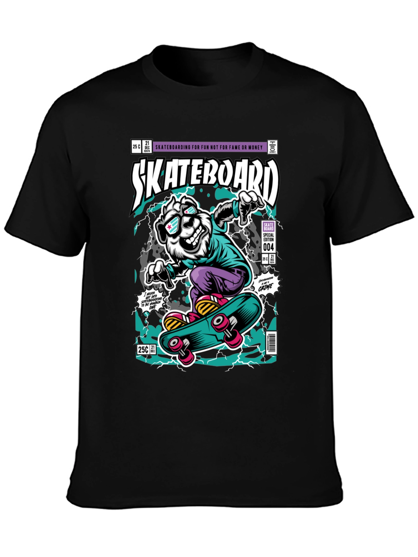 Skateboarding Bear Graphic Tee - Black