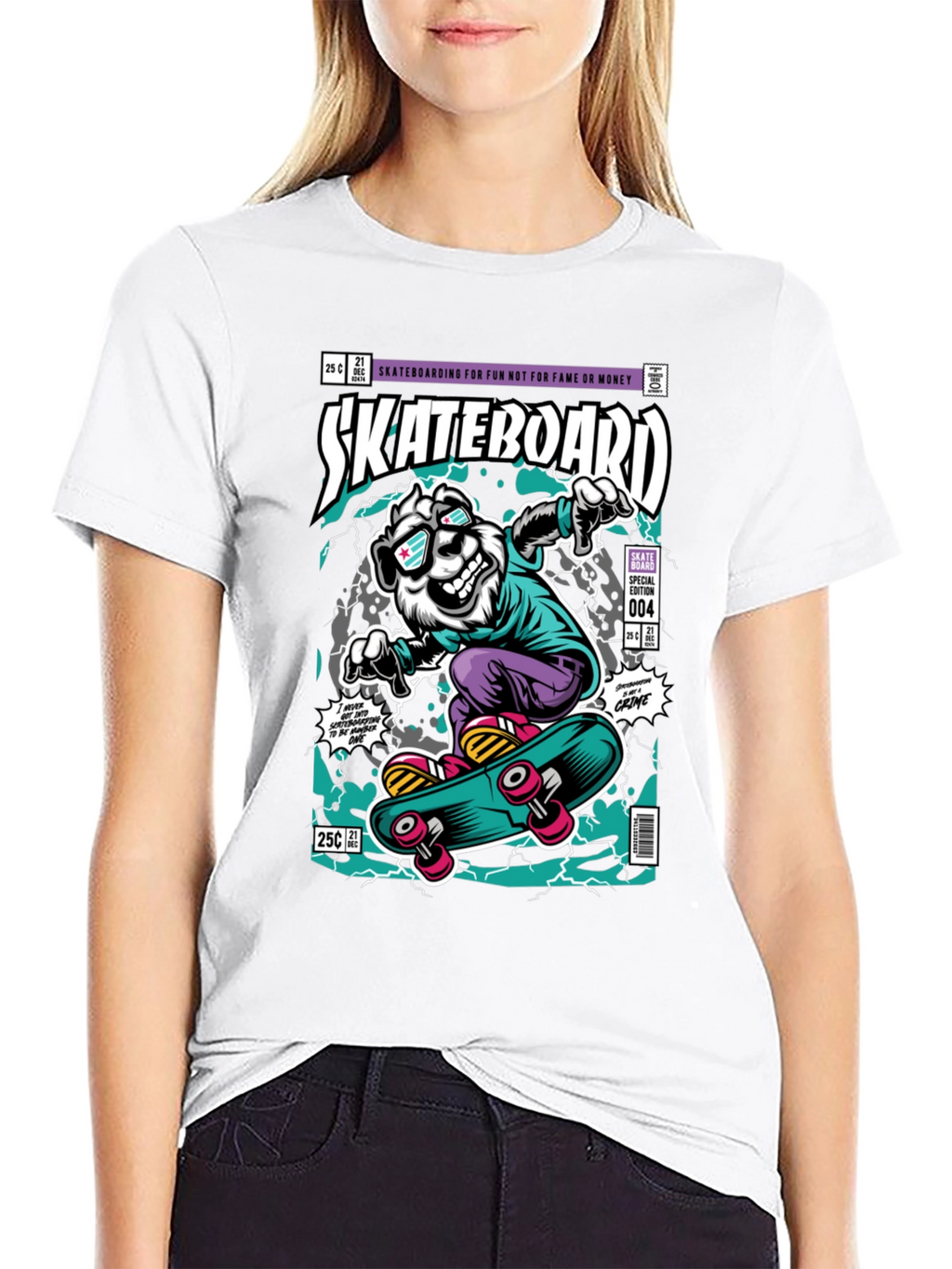 Skateboarding Bear Graphic Tee - Black