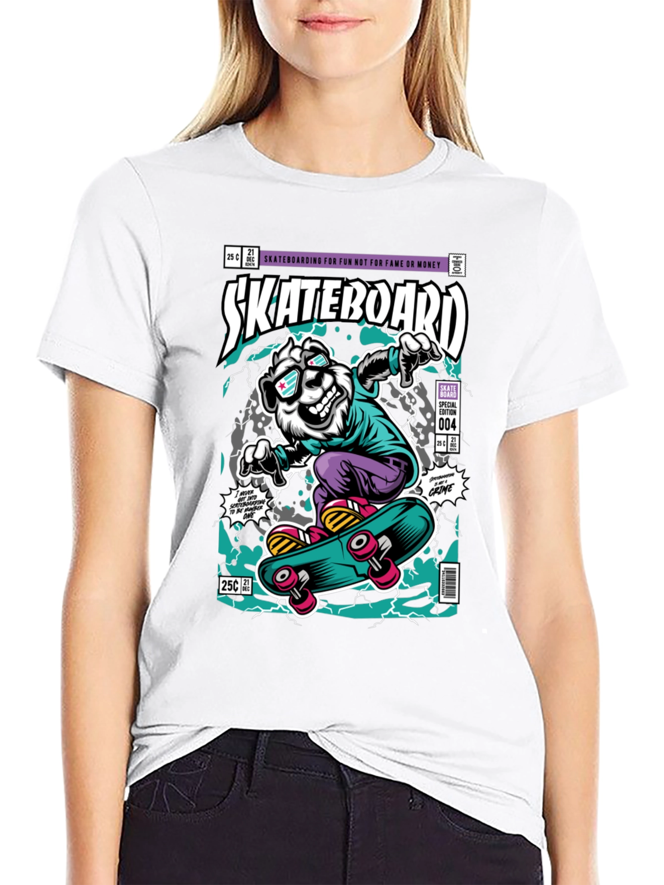 Skateboarding Bear Graphic Tee - Black